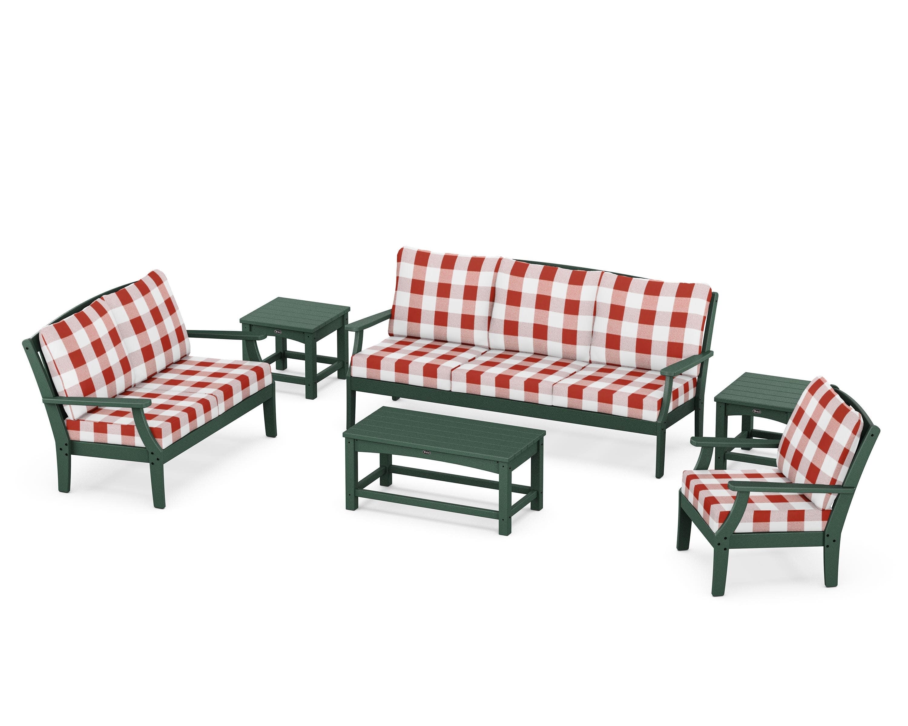 Yacht Club 6-Piece Deep Seating Set in Rainforest Canopy / Buffalo Plaid Crimson