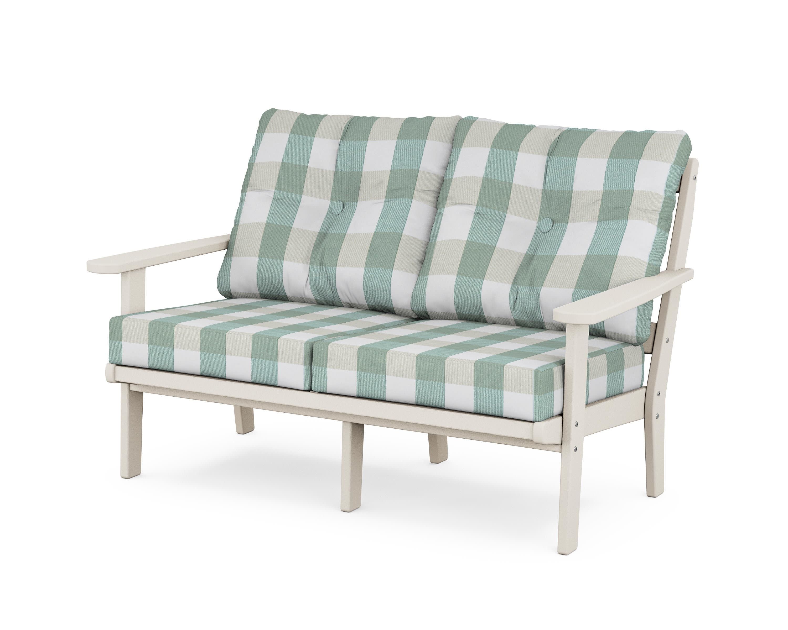 Cape Cod Deep Seating Loveseat in Sand Castle / Buffalo Plaid Glacier Spa