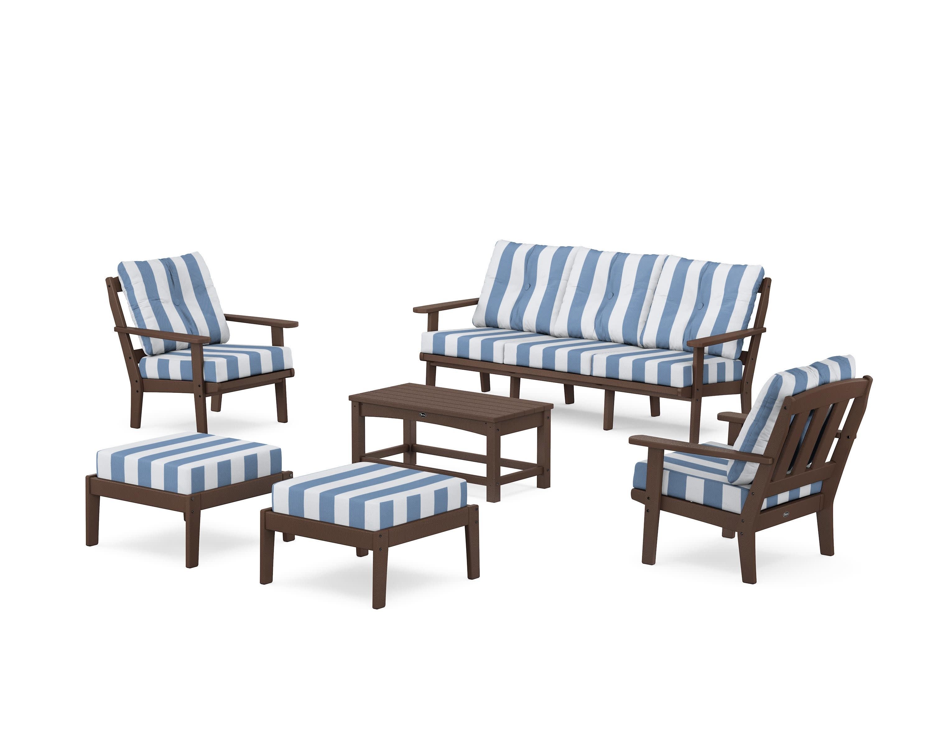 Cape Cod 6-Piece Lounge Sofa Set in Vintage Lantern / Cabana Stripe Sky Blue