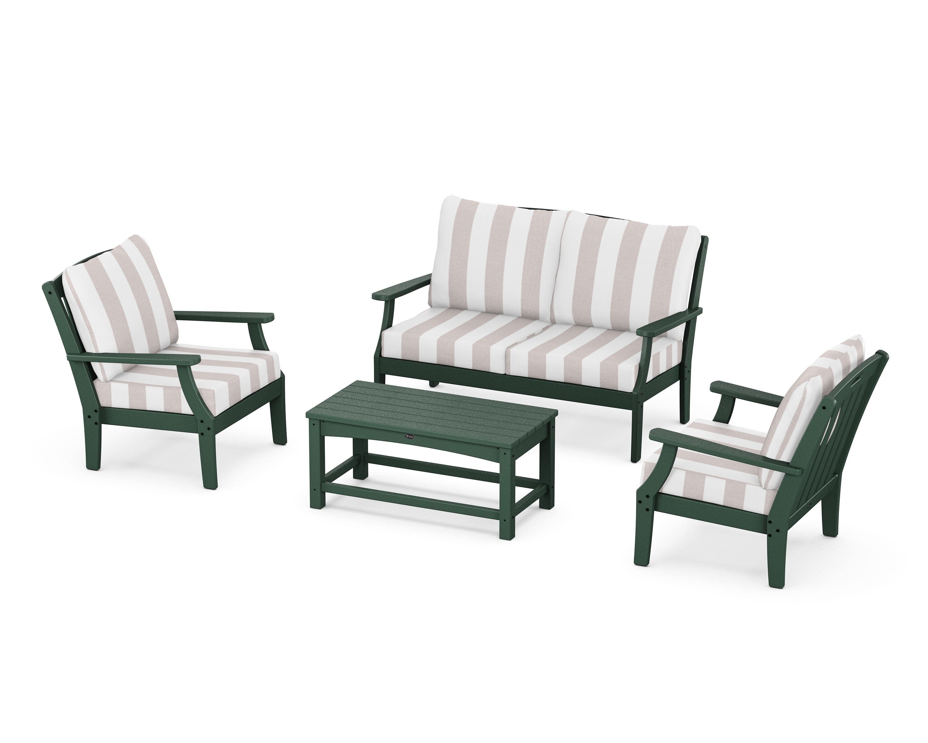 Yacht Club 4-Piece Deep Seating Chair Set in Rainforest Canopy / Cabana Stripe Dune Burlap
