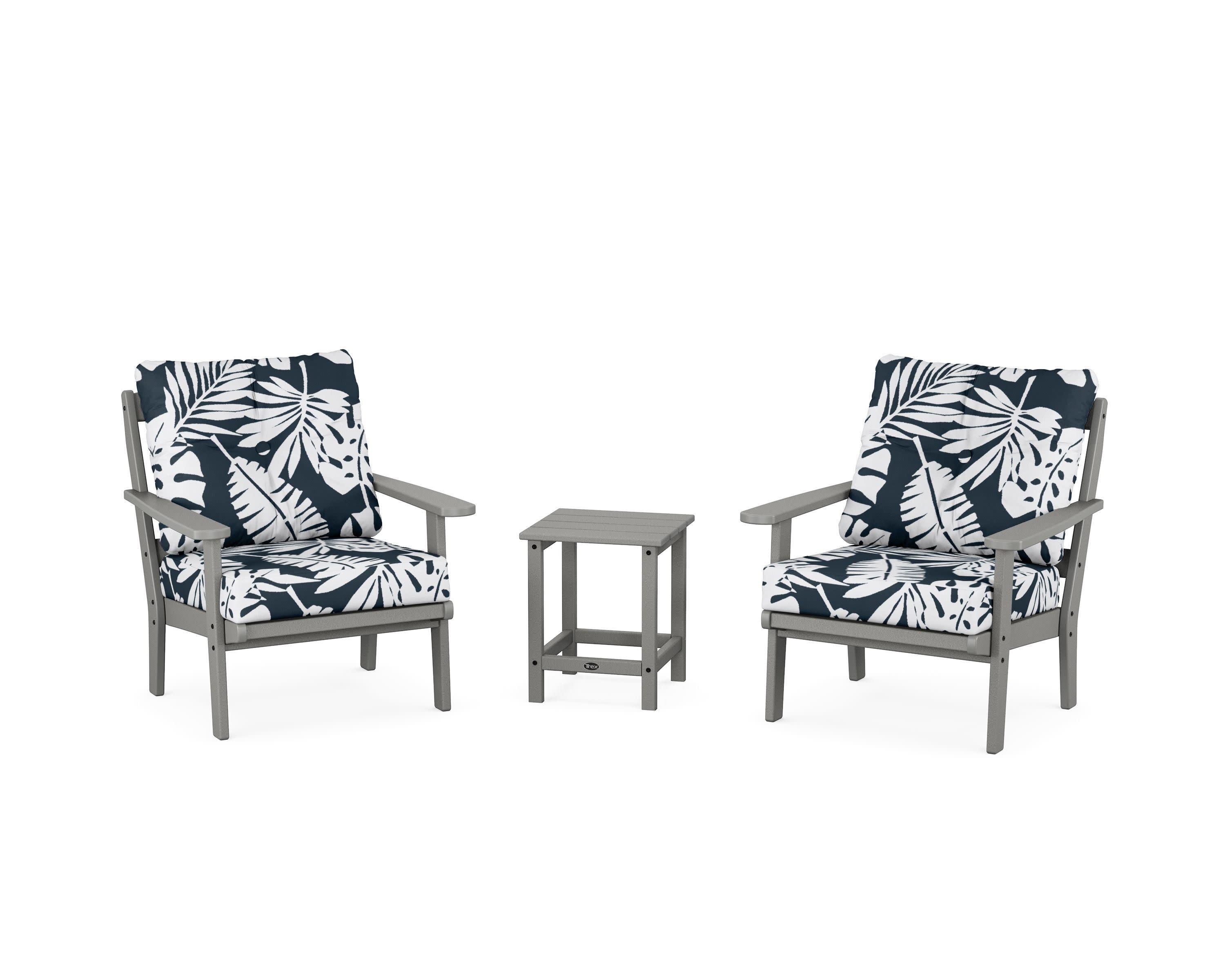 Cape Cod 3-Piece Deep Seating Set in Stepping Stone / Leaf Marine Indigo