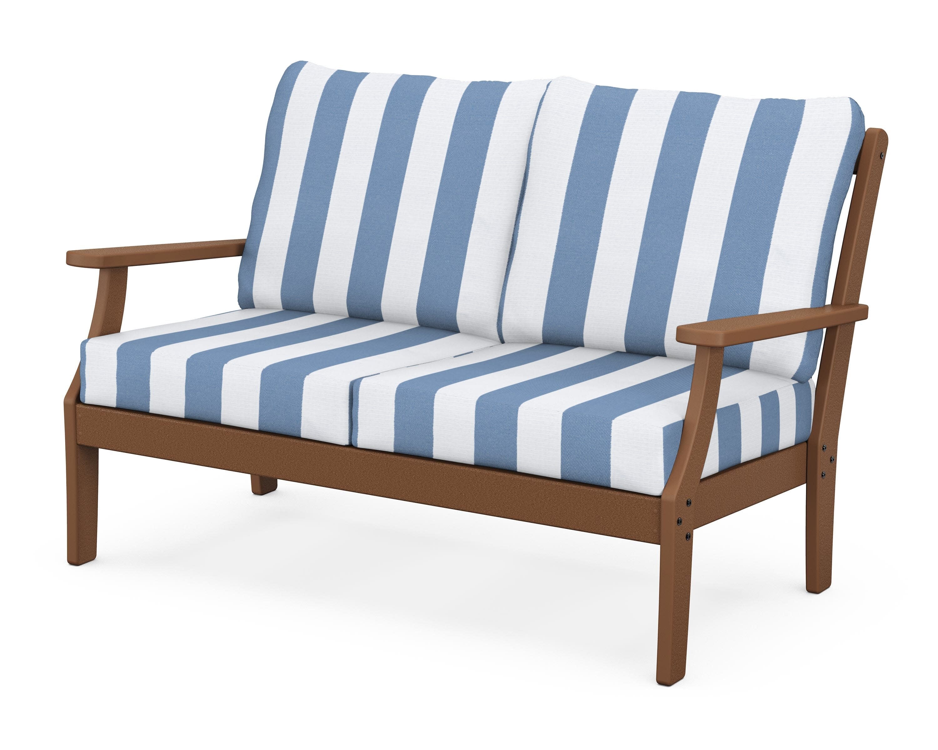 Yacht Club Deep Seating Loveseat in Tree House / Cabana Stripe Sky Blue