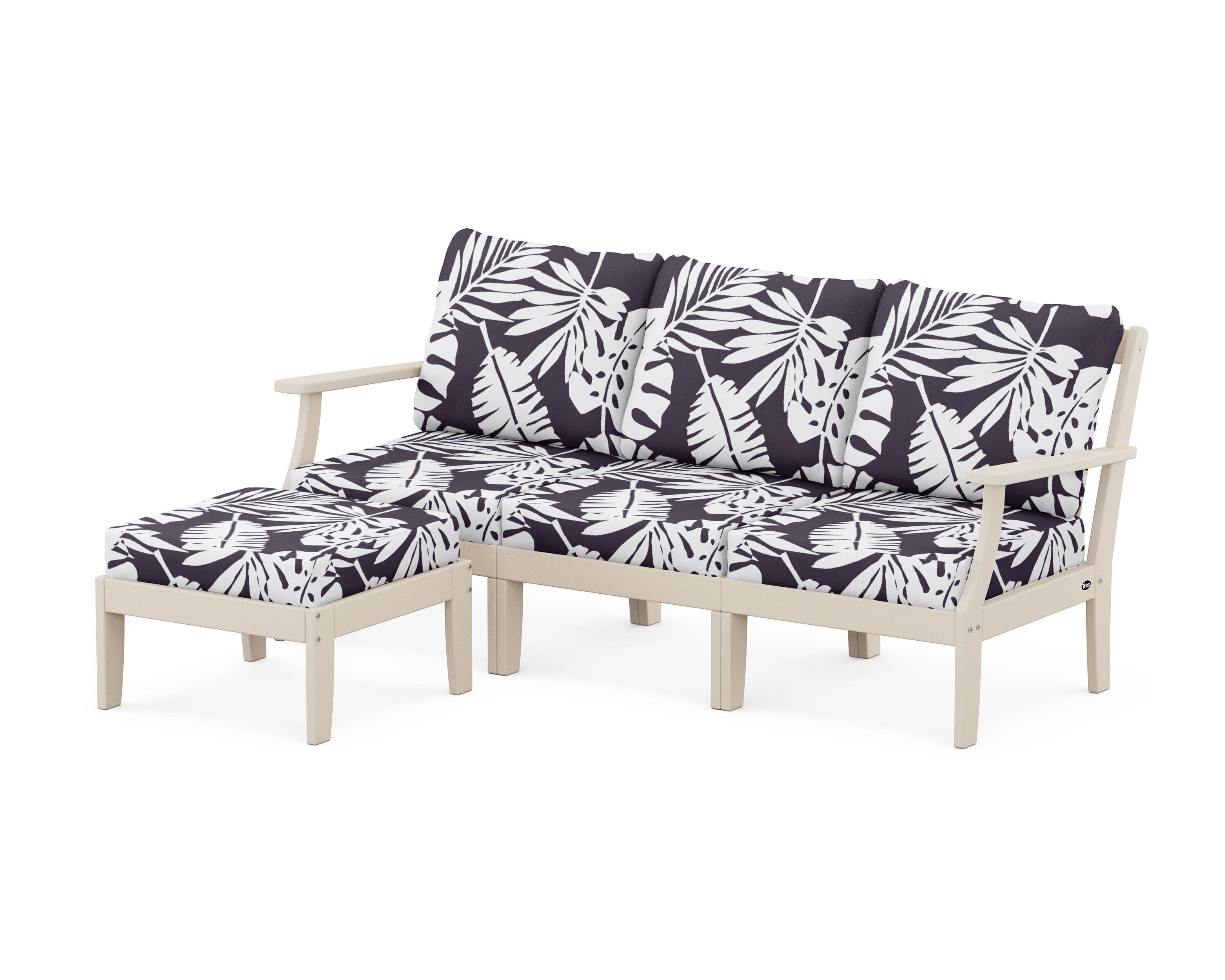 Yacht Club Modular 4-Piece Deep Seating Set with Ottoman in Sand Castle / Leaf Navy