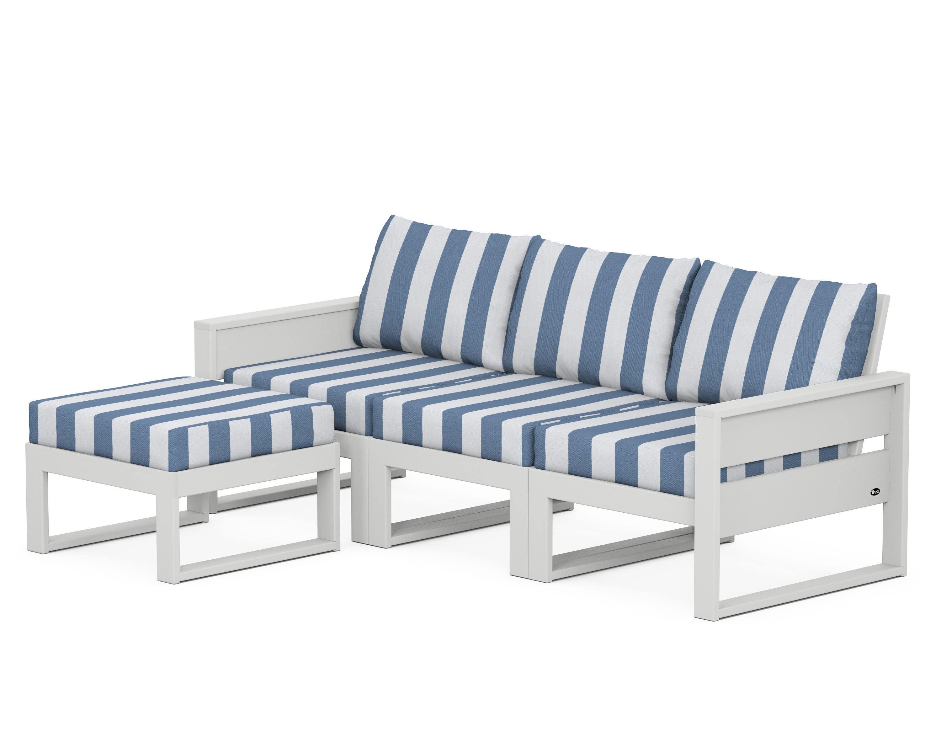 Eastport 4- Piece Sectional with Ottoman in Classic White / Cabana Stripe Sky Blue