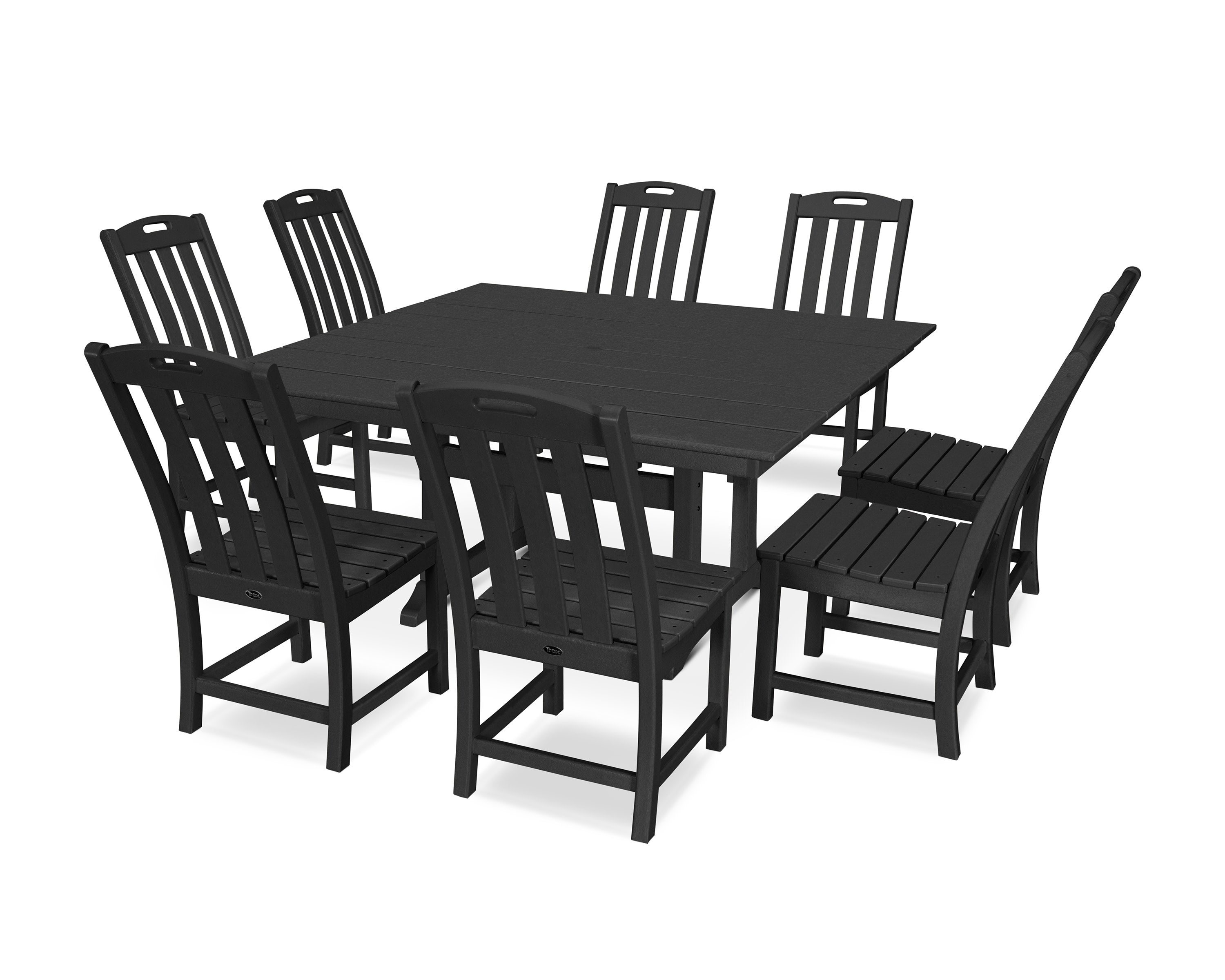 Yacht Club 9-Piece Farmhouse Trestle Side Chair Dining Set in Charcoal Black