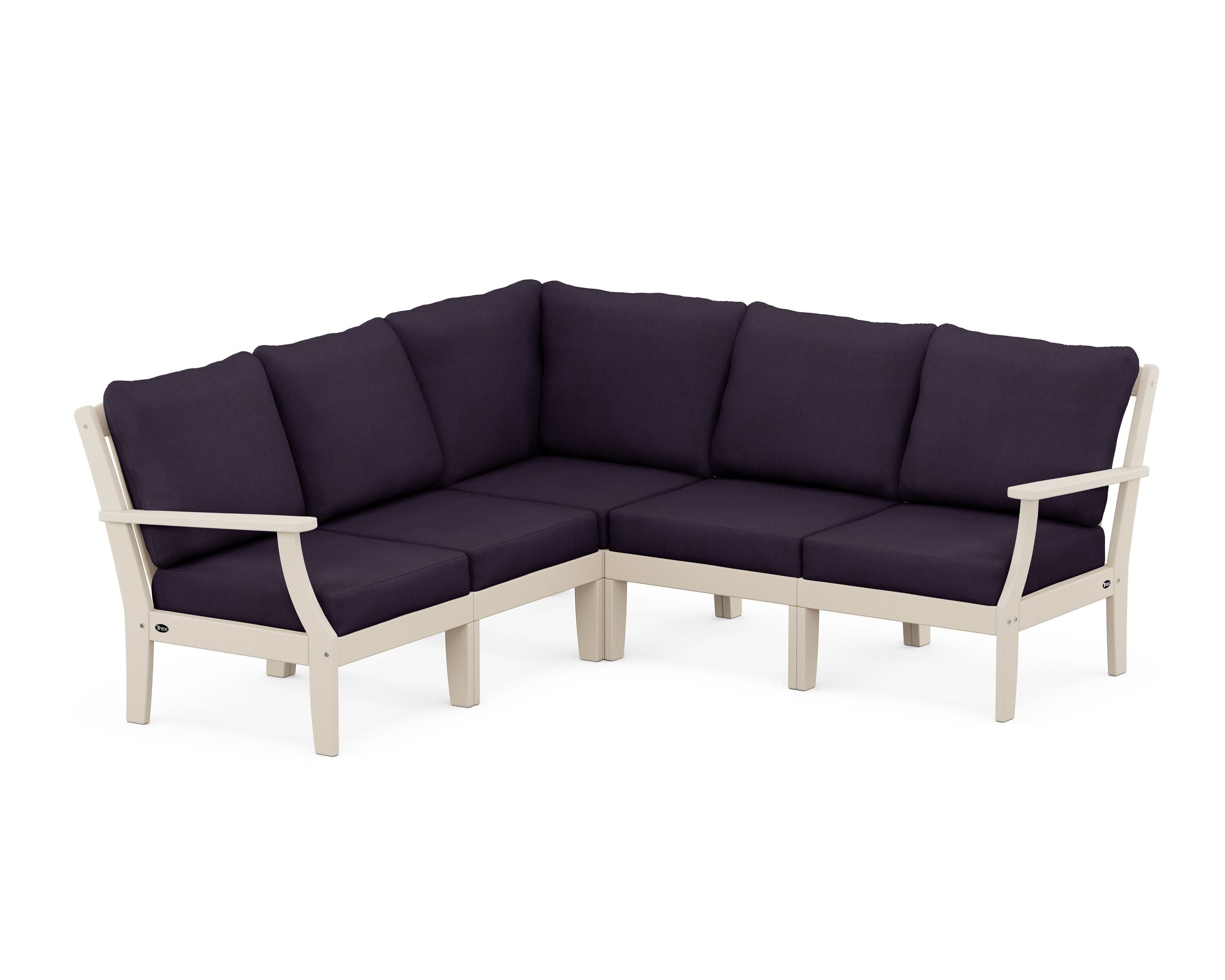 Yacht Club Modular 5-Piece Deep Seating Set in Sand Castle / Navy Linen