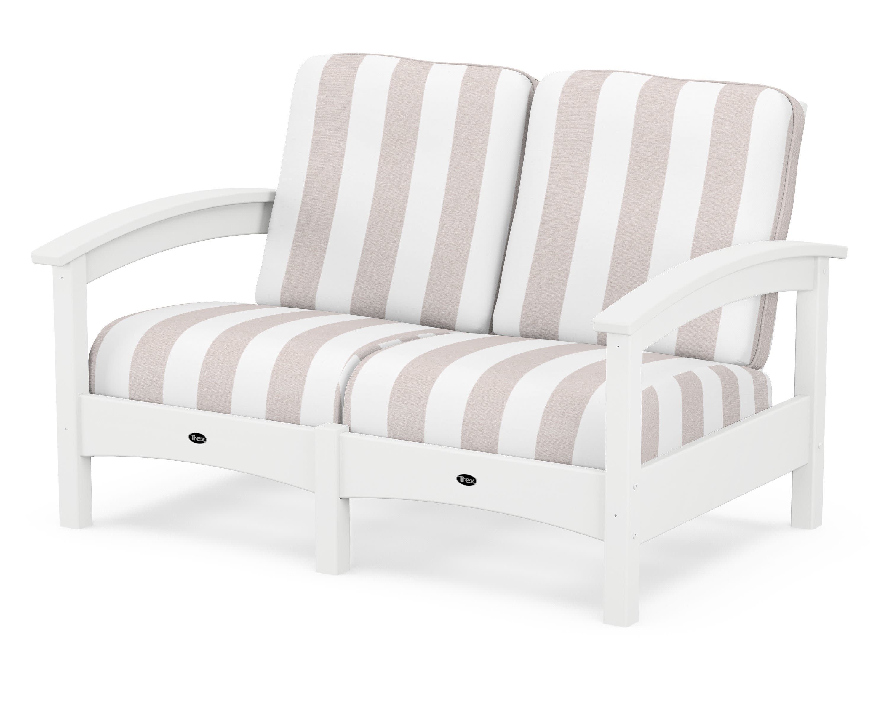 Rockport Club Loveseat in Classic White / Cabana Stripe Dune Burlap