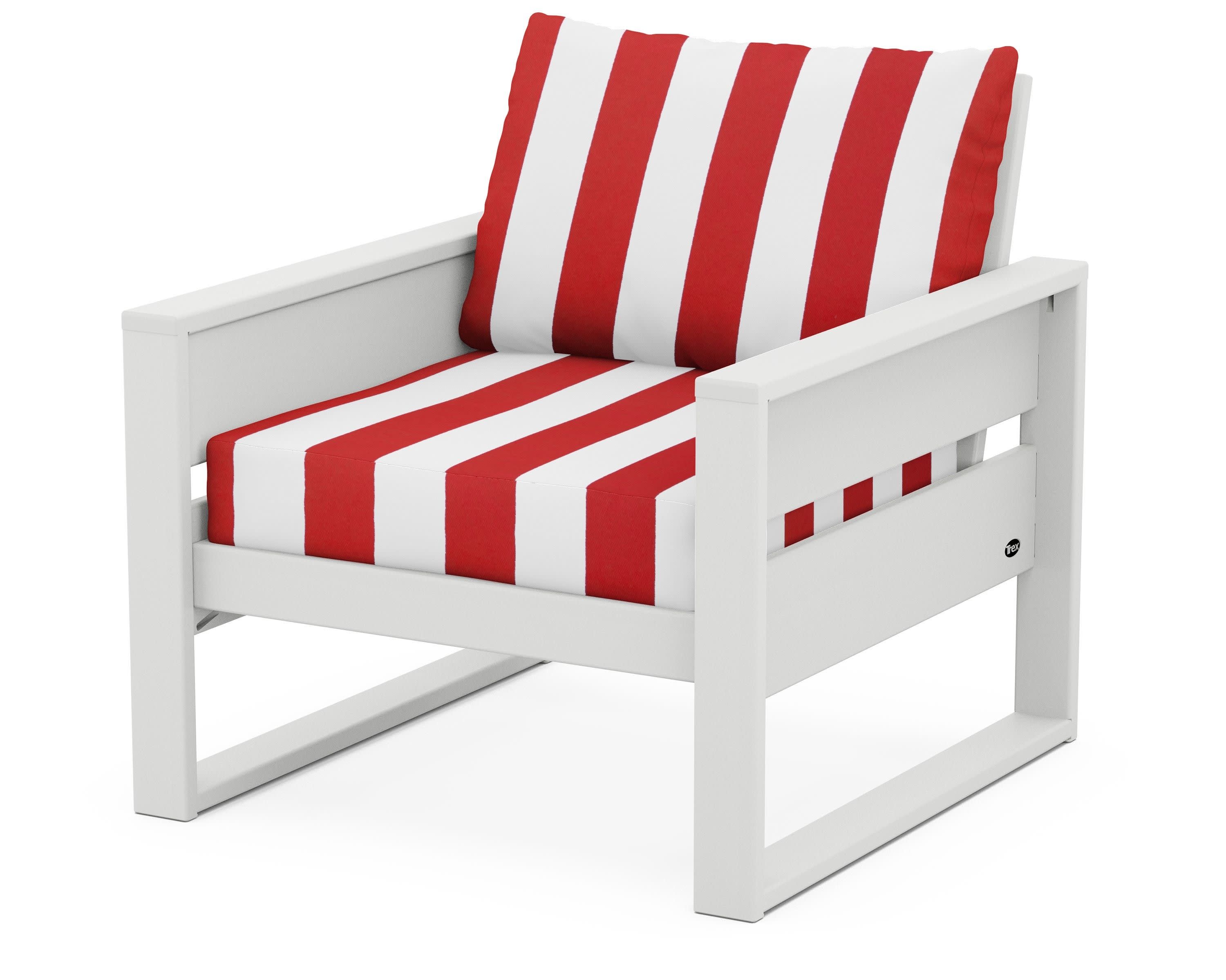 Eastport Club Chair in Classic White / Cabana Stripe Crimson