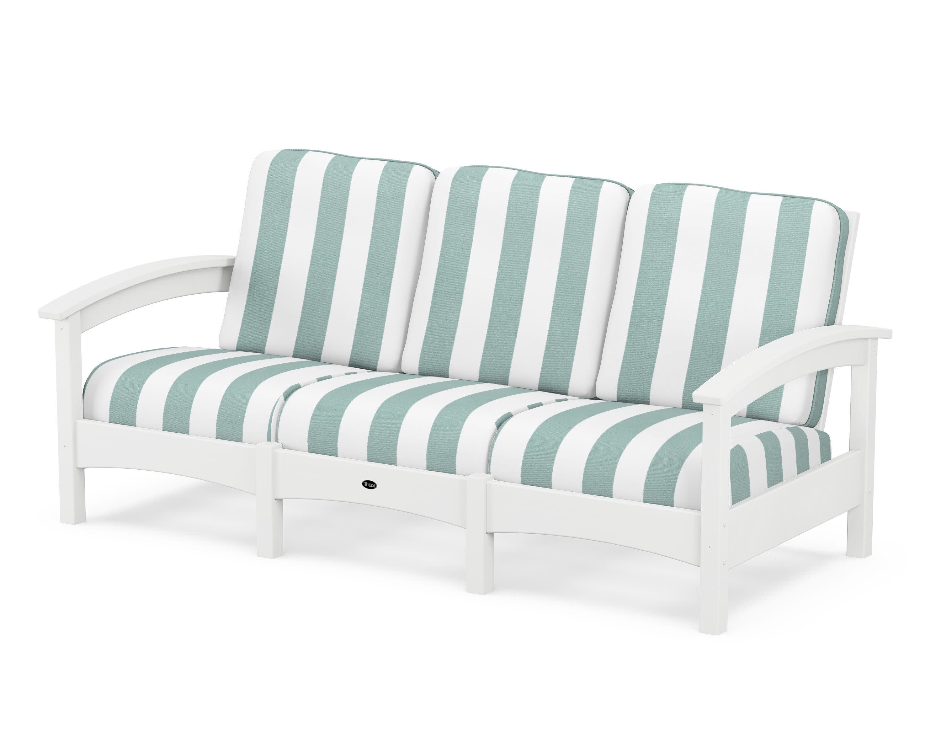 Rockport Club Sofa in Classic White / Cabana Stripe Glacier Spa
