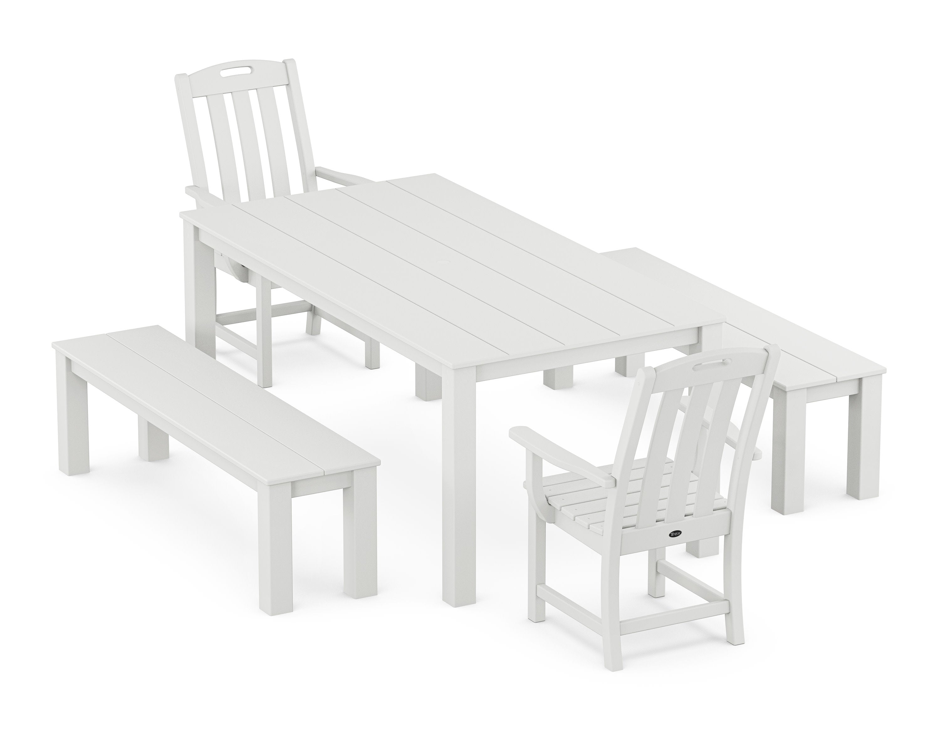 Yacht Club 5-Piece Parsons Dining Set with Benches in Classic White