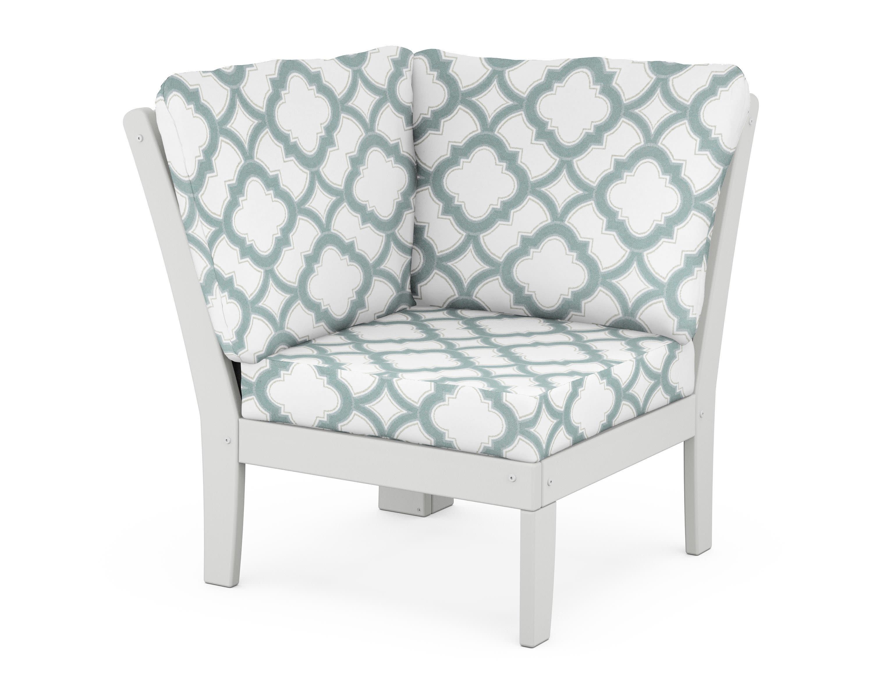 Yacht Club Modular Corner Chair in Classic White / Trellis Glacier Spa