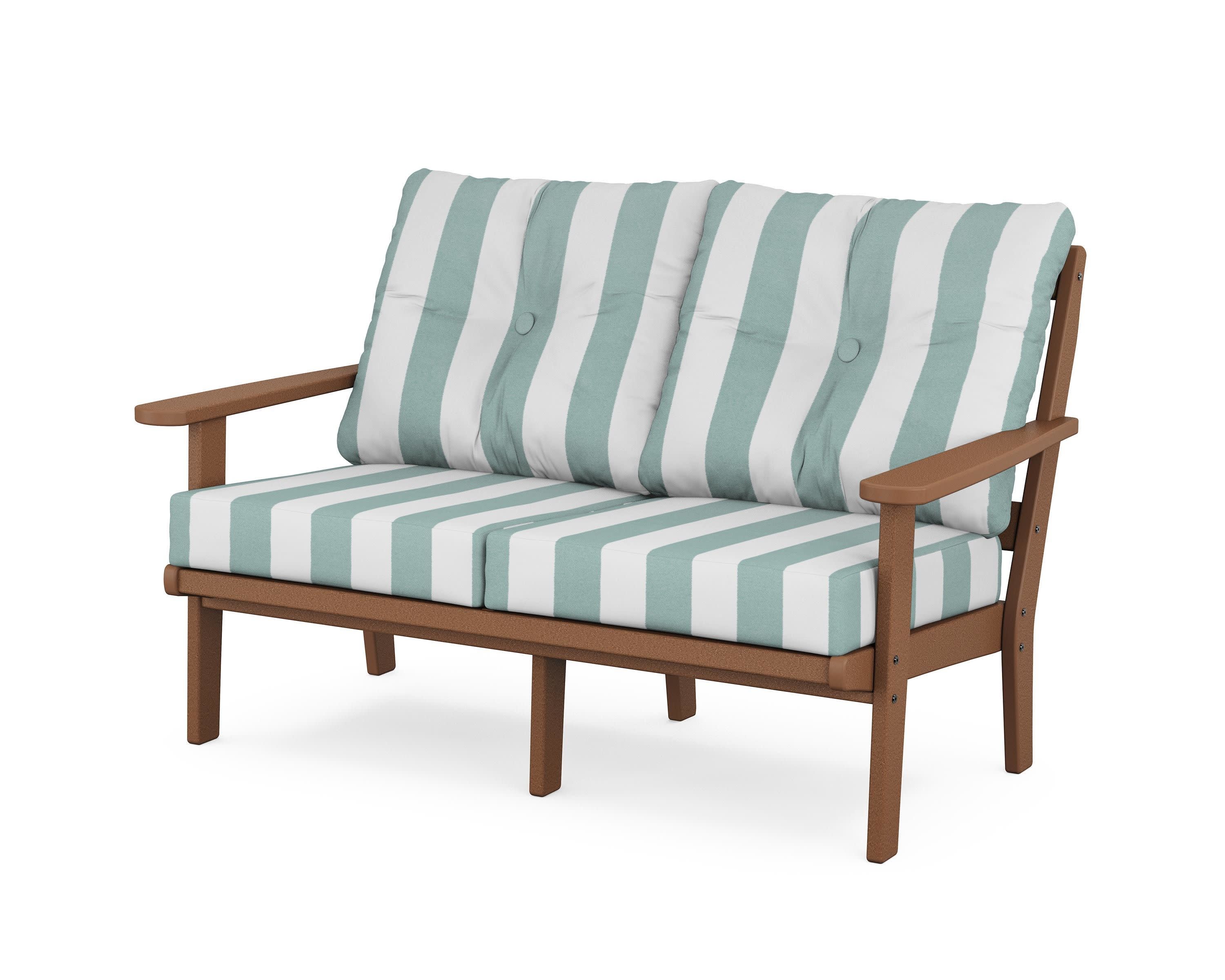 Cape Cod Deep Seating Loveseat in Tree House / Cabana Stripe Glacier Spa