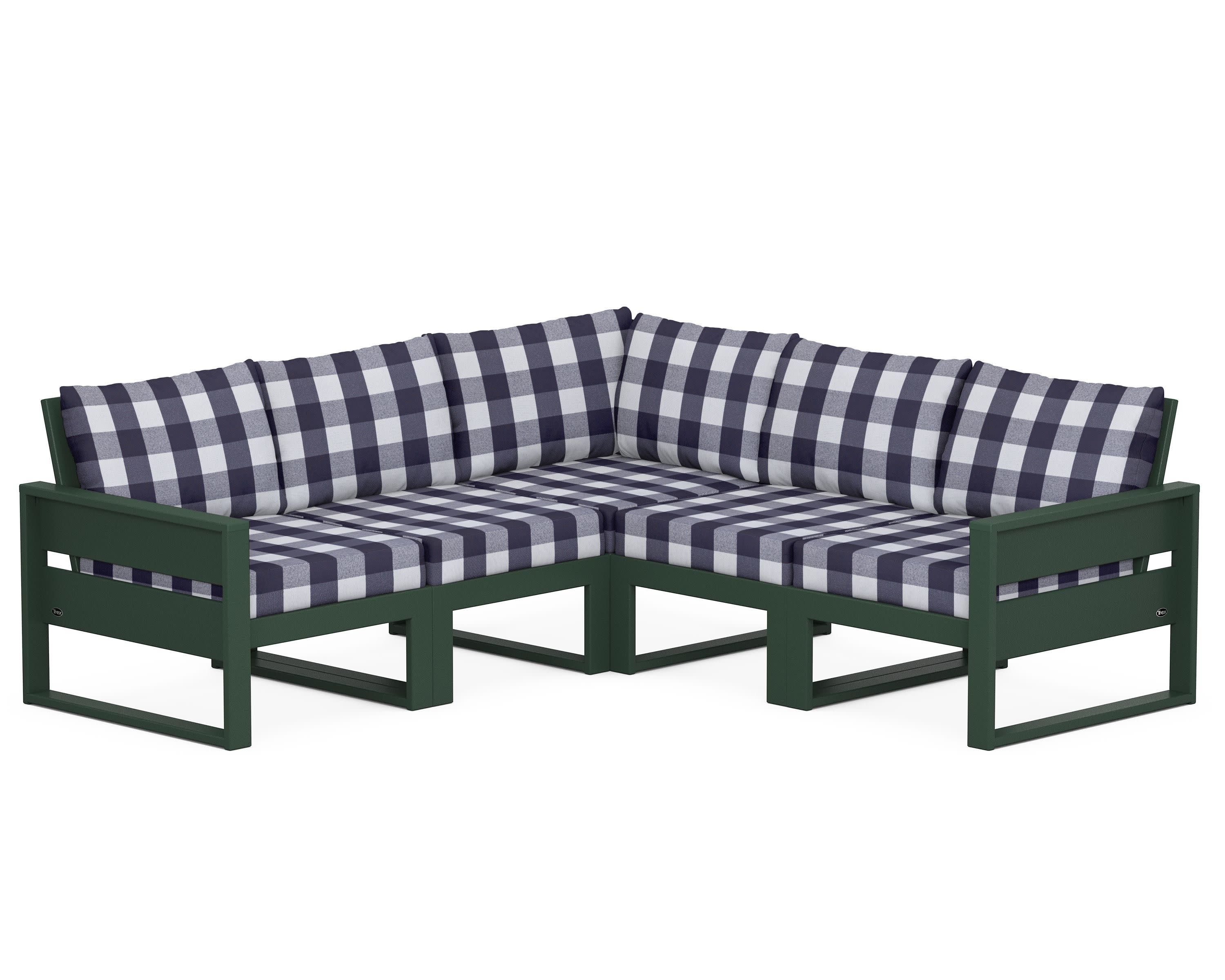 Eastport 5-Piece Sectional in Rainforest Canopy / Buffalo Plaid Navy