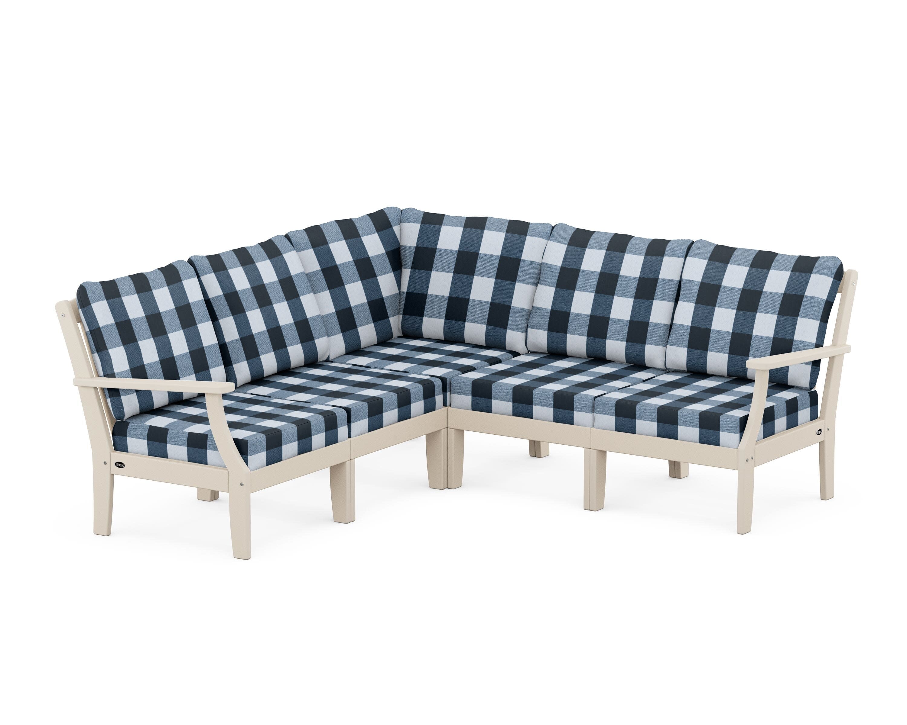 Yacht Club Modular 5-Piece Deep Seating Set in Sand Castle / Buffalo Plaid Marine Indigo