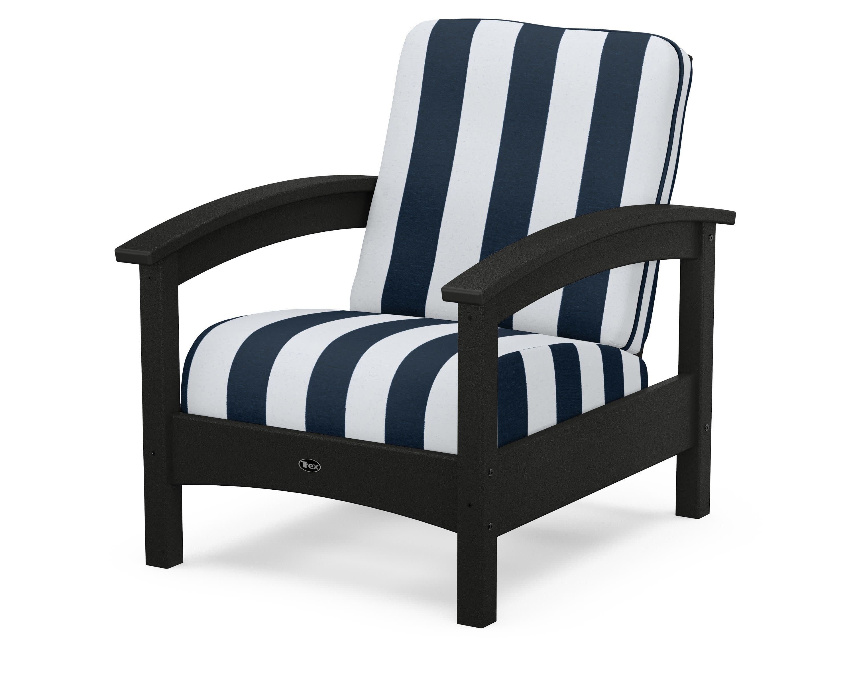 Rockport Club Chair in Charcoal Black / Cabana Stripe Marine Indigo