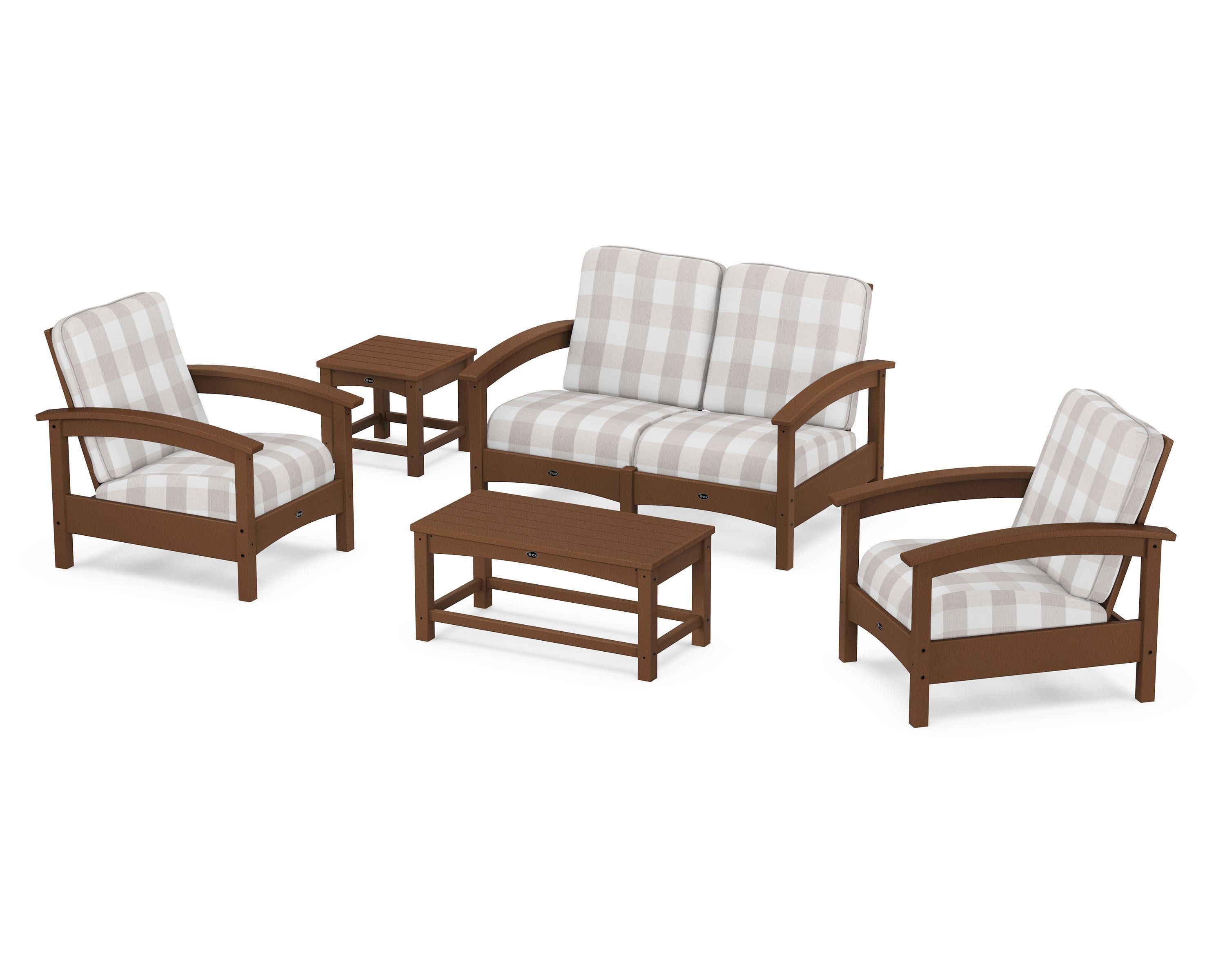 Rockport Club 6-Piece Deep Seating Conversation Set in Tree House / Buffalo Plaid Dune Burlap