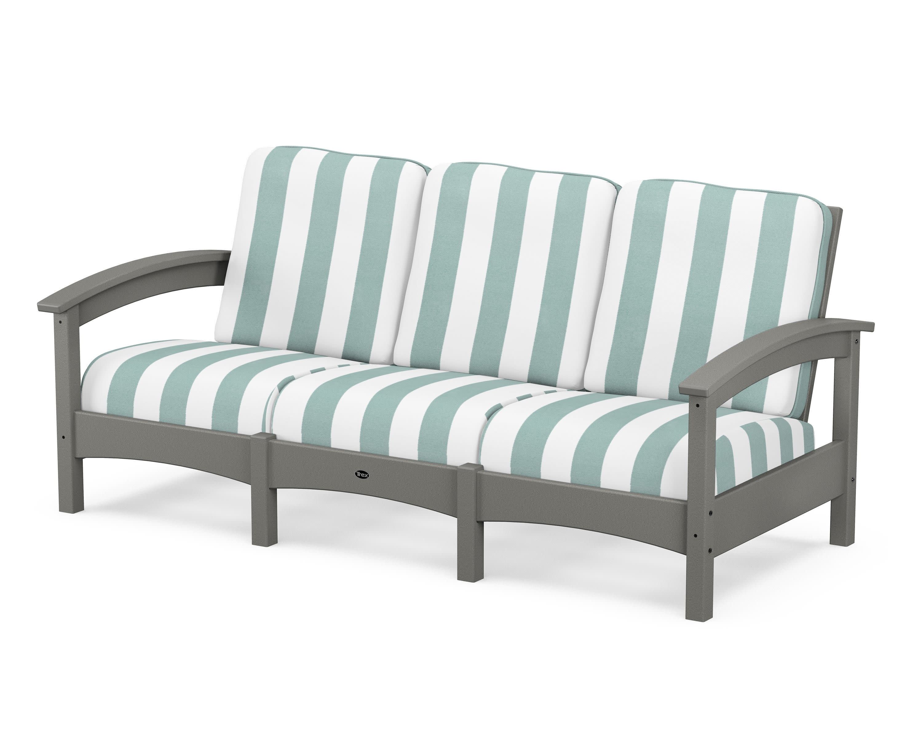 Rockport Club Sofa in Stepping Stone / Cabana Stripe Glacier Spa