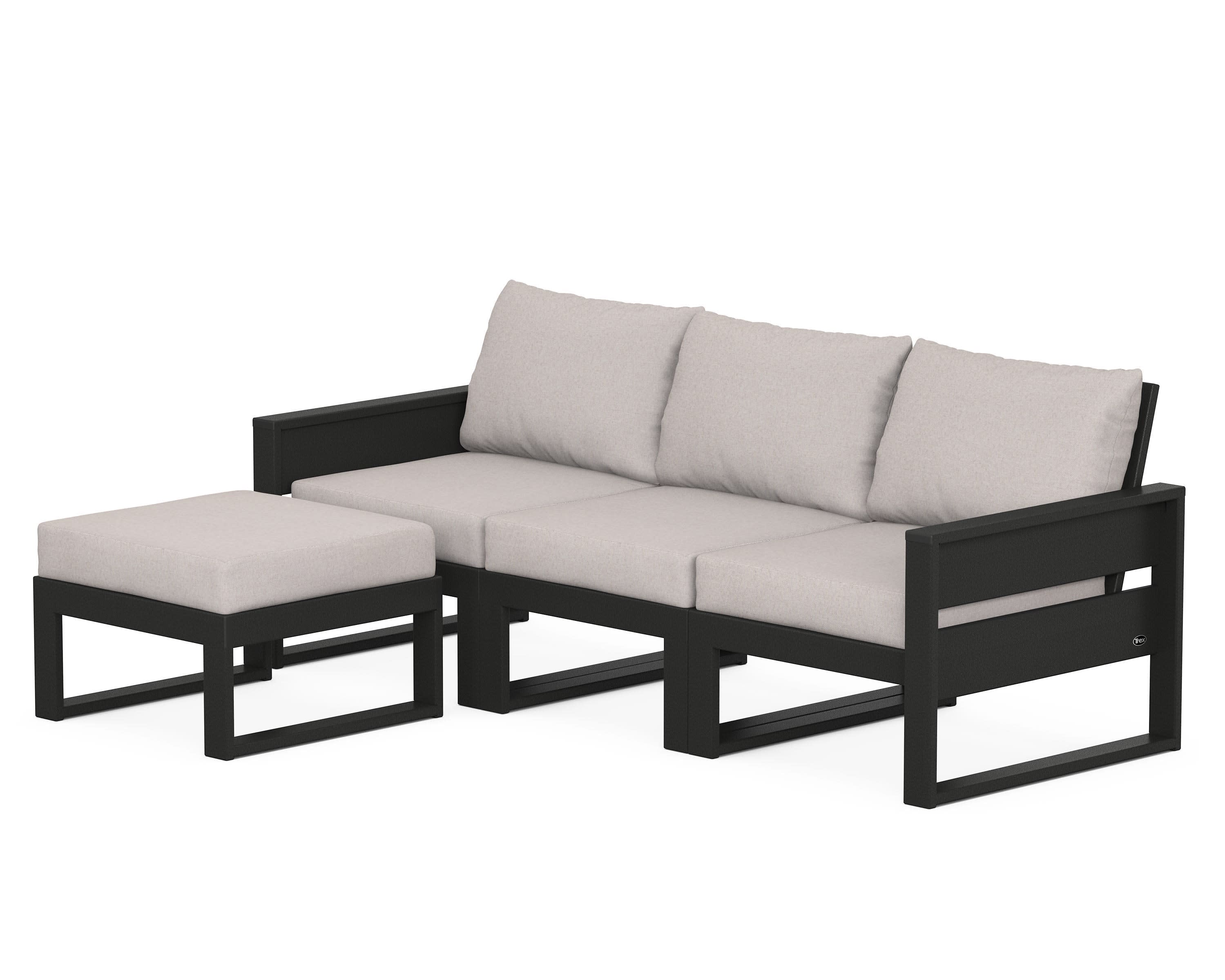 Eastport 4- Piece Sectional with Ottoman in Charcoal Black / Dune Burlap