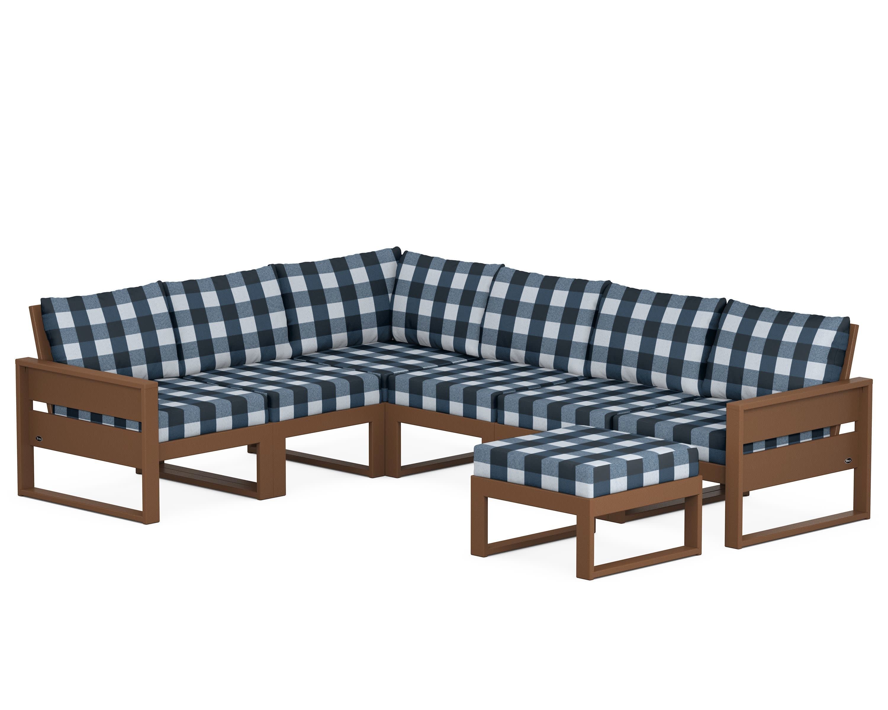Eastport 6-Piece Sectional with Ottoman in Tree House / Buffalo Plaid Marine Indigo