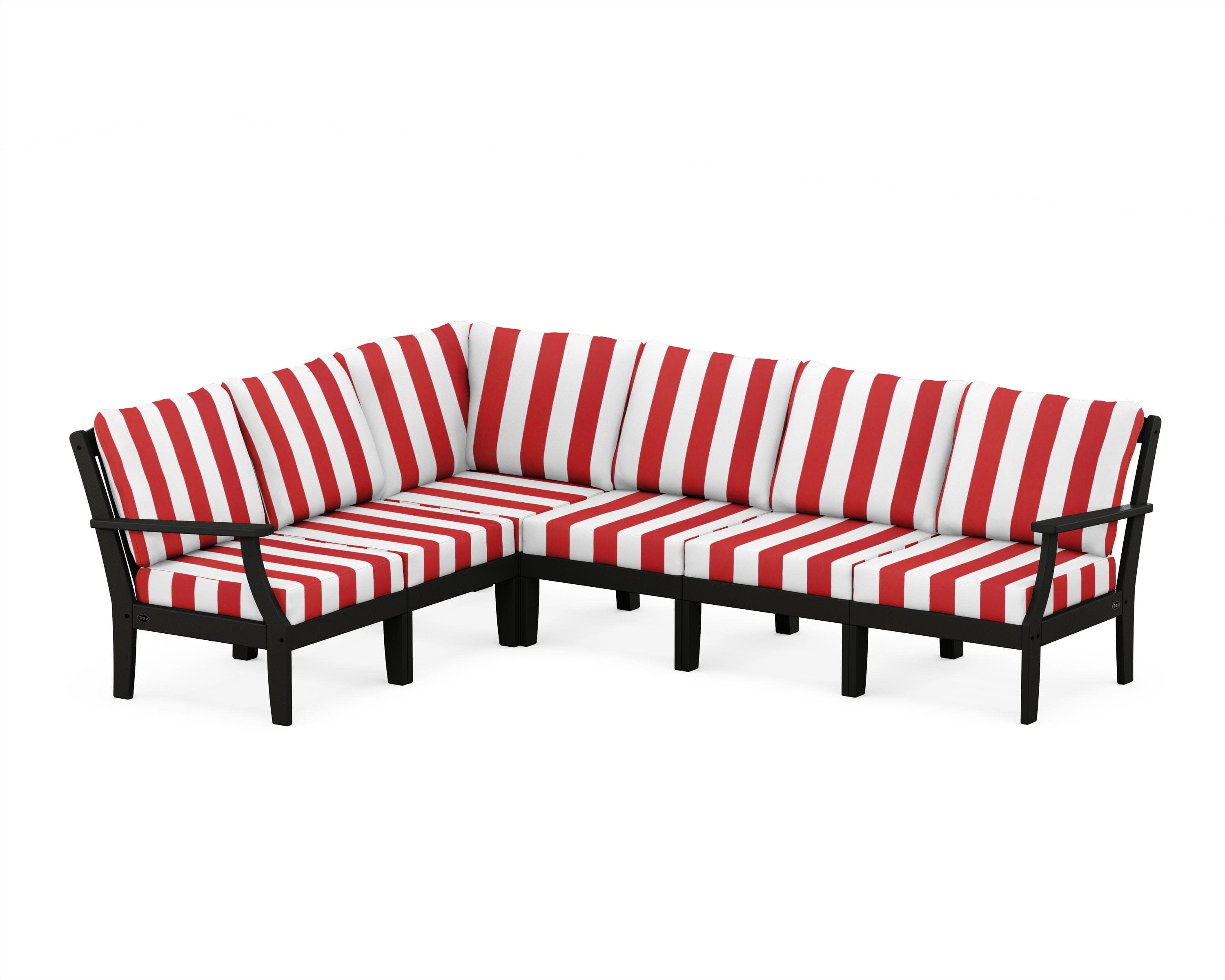Yacht Club Modular 6-Piece Deep Seating Set in Charcoal Black / Cabana Stripe Crimson