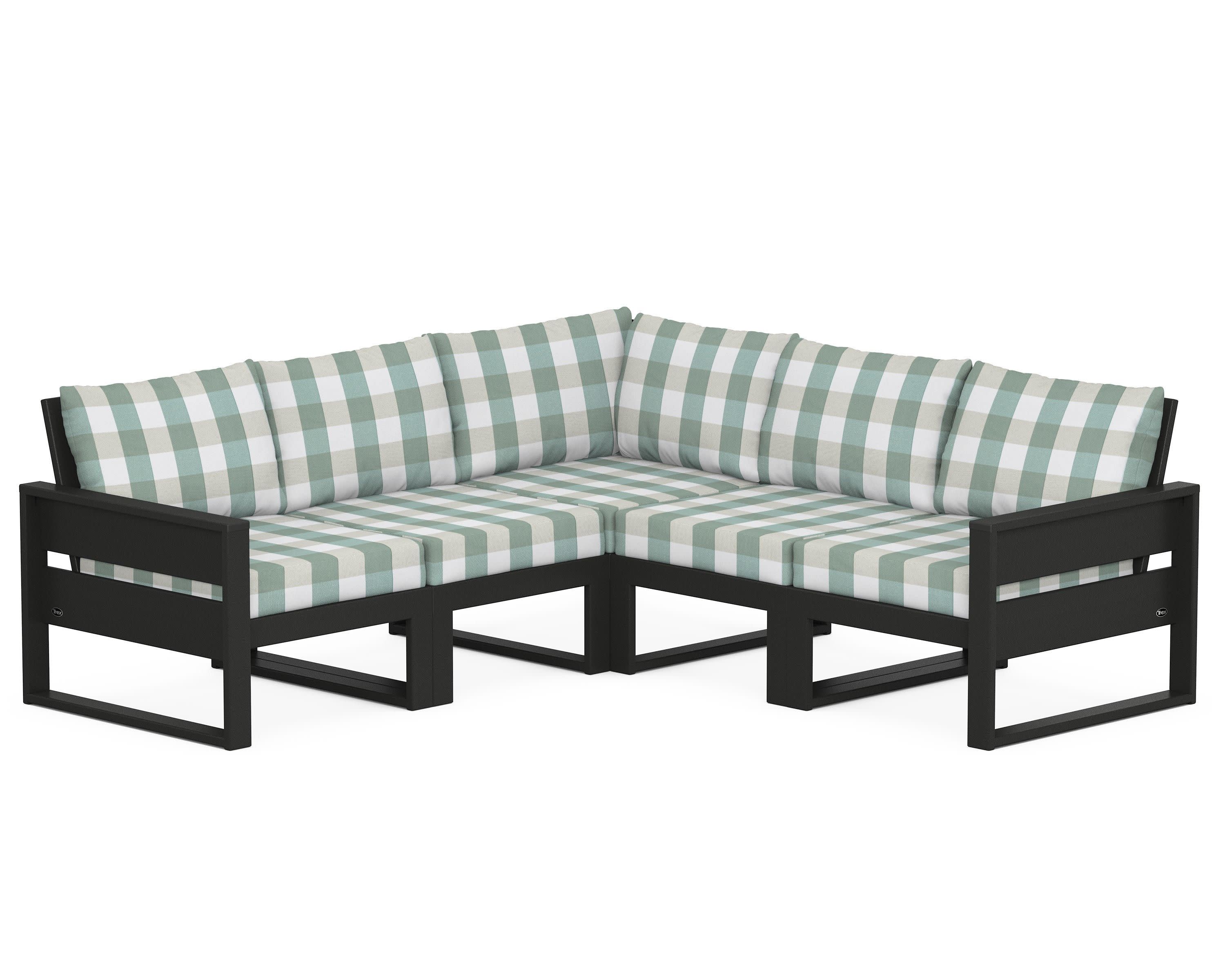 Eastport 5-Piece Sectional in Charcoal Black / Buffalo Plaid Glacier Spa