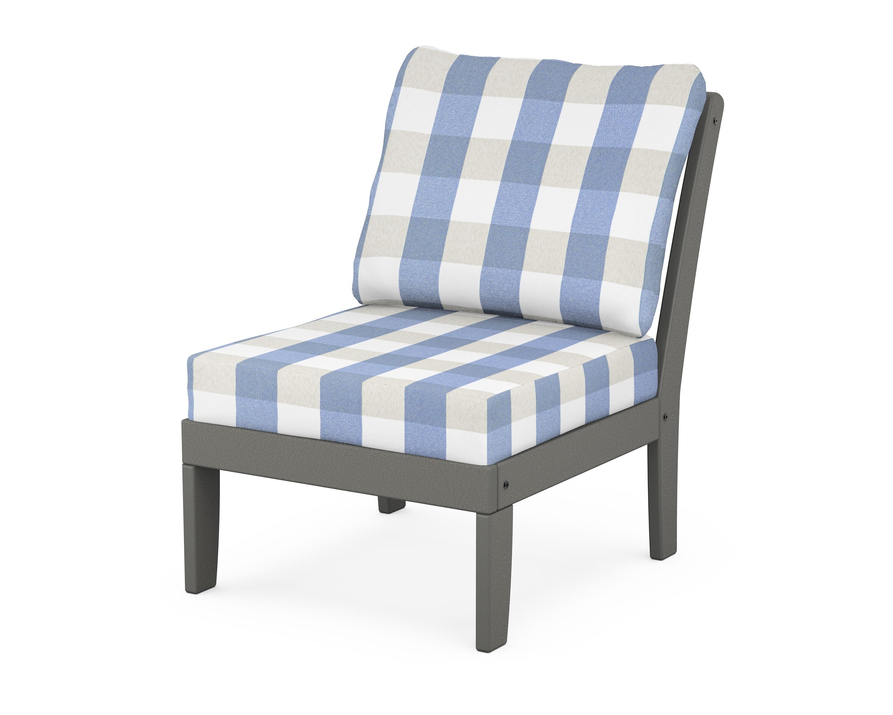 Yacht Club Modular Armless Chair in Stepping Stone / Buffalo Plaid Sky Blue