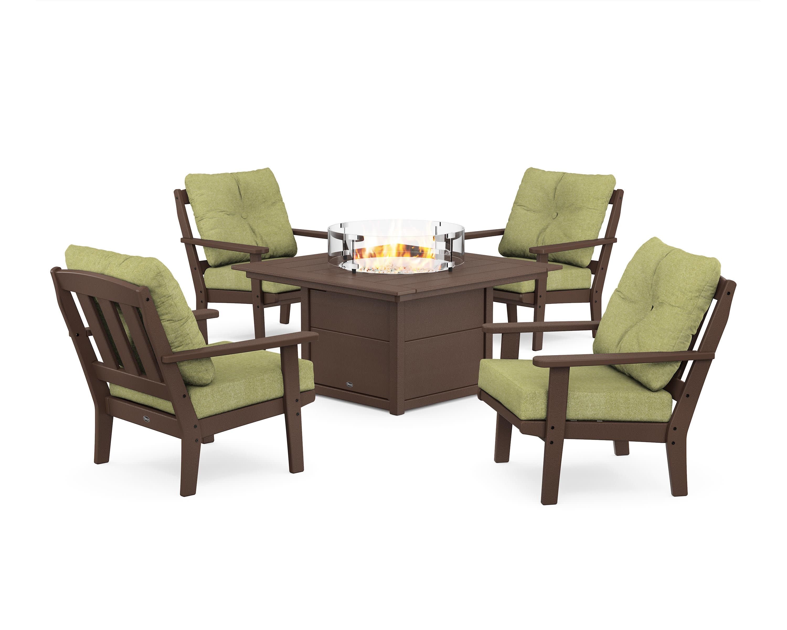 Cape Cod 5-Piece Deep Seating Set with Fire Pit Table in Vintage Lantern / Chartreuse Boucle
