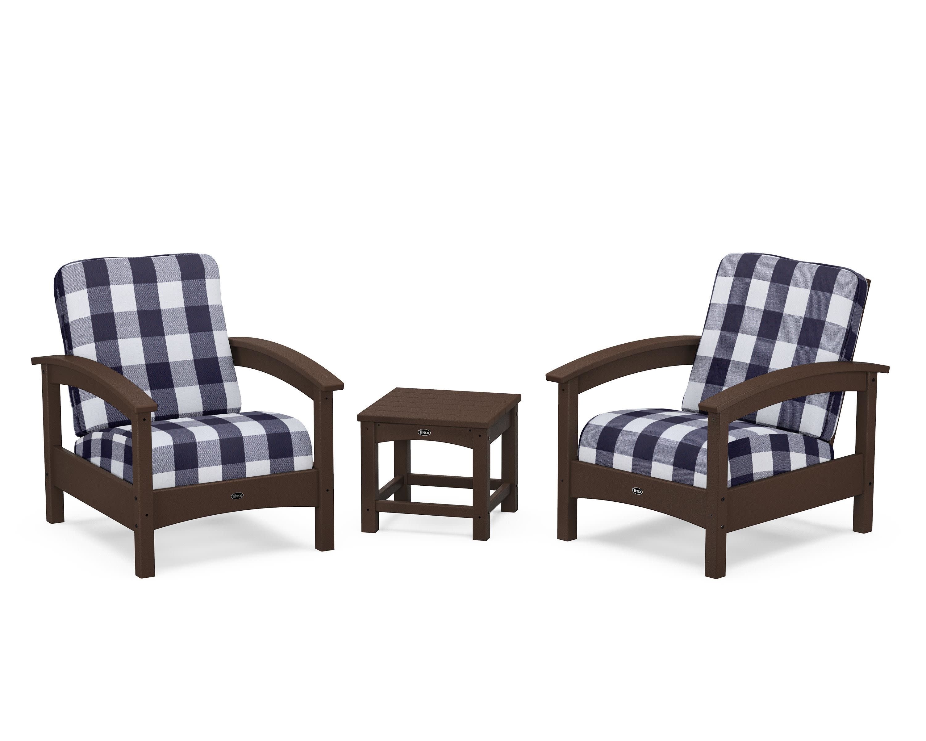 Rockport Club 3-Piece Deep Seating Conversation Set in Vintage Lantern / Buffalo Plaid Navy