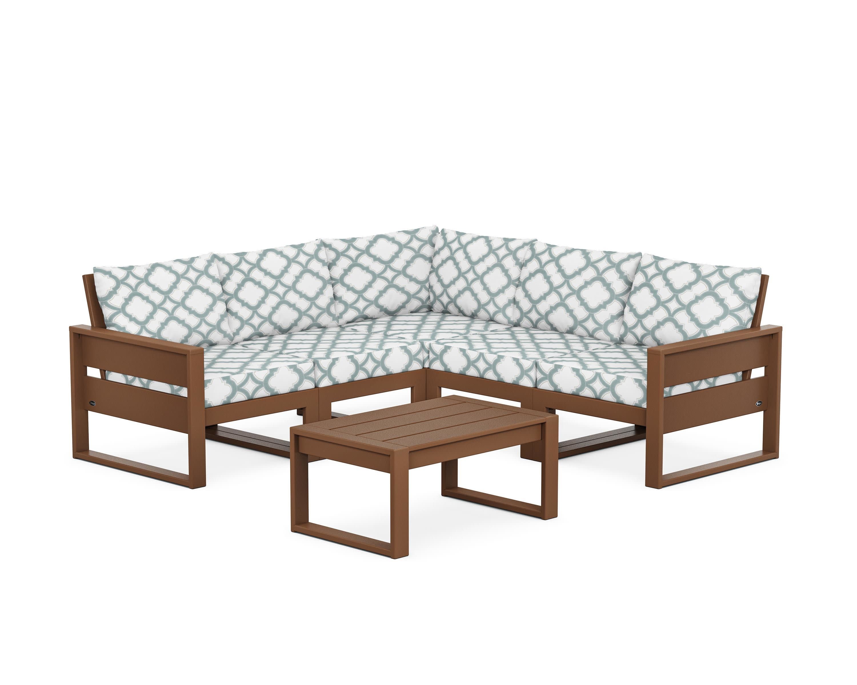 Eastport 6-Piece Deep Seating Sectional + Coffee Table Set in Tree House / Trellis Glacier Spa