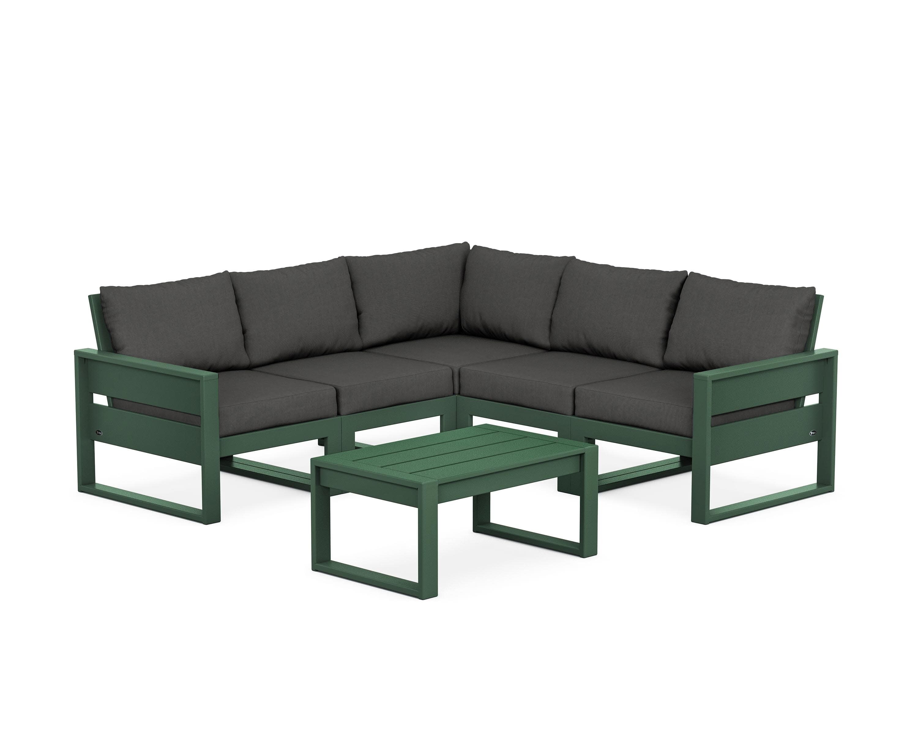Eastport 6-Piece Deep Seating Sectional + Coffee Table Set in Rainforest Canopy / Spectrum Carbon