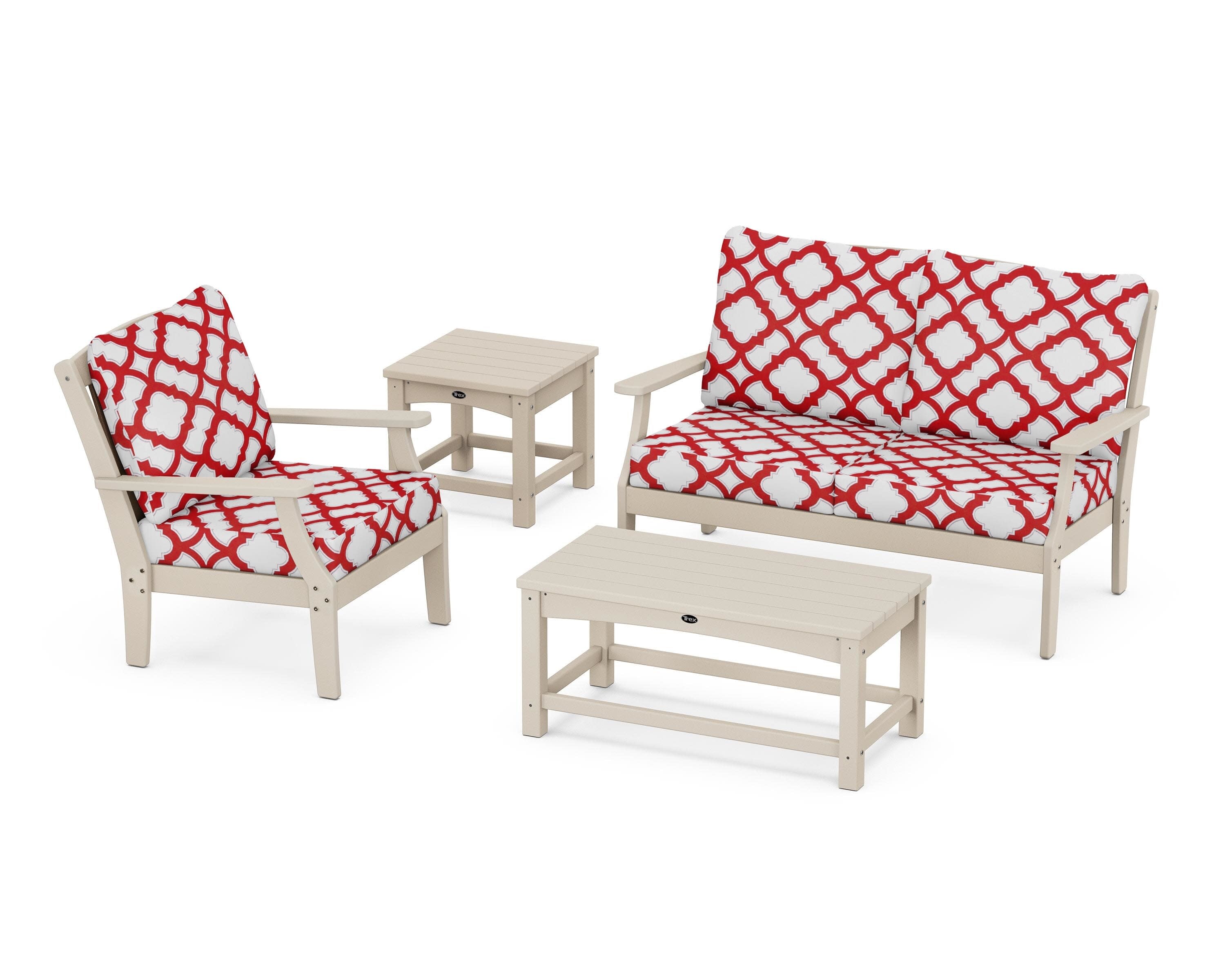 Yacht Club 4-Piece Deep Seating Set in Sand Castle / Trellis Crimson