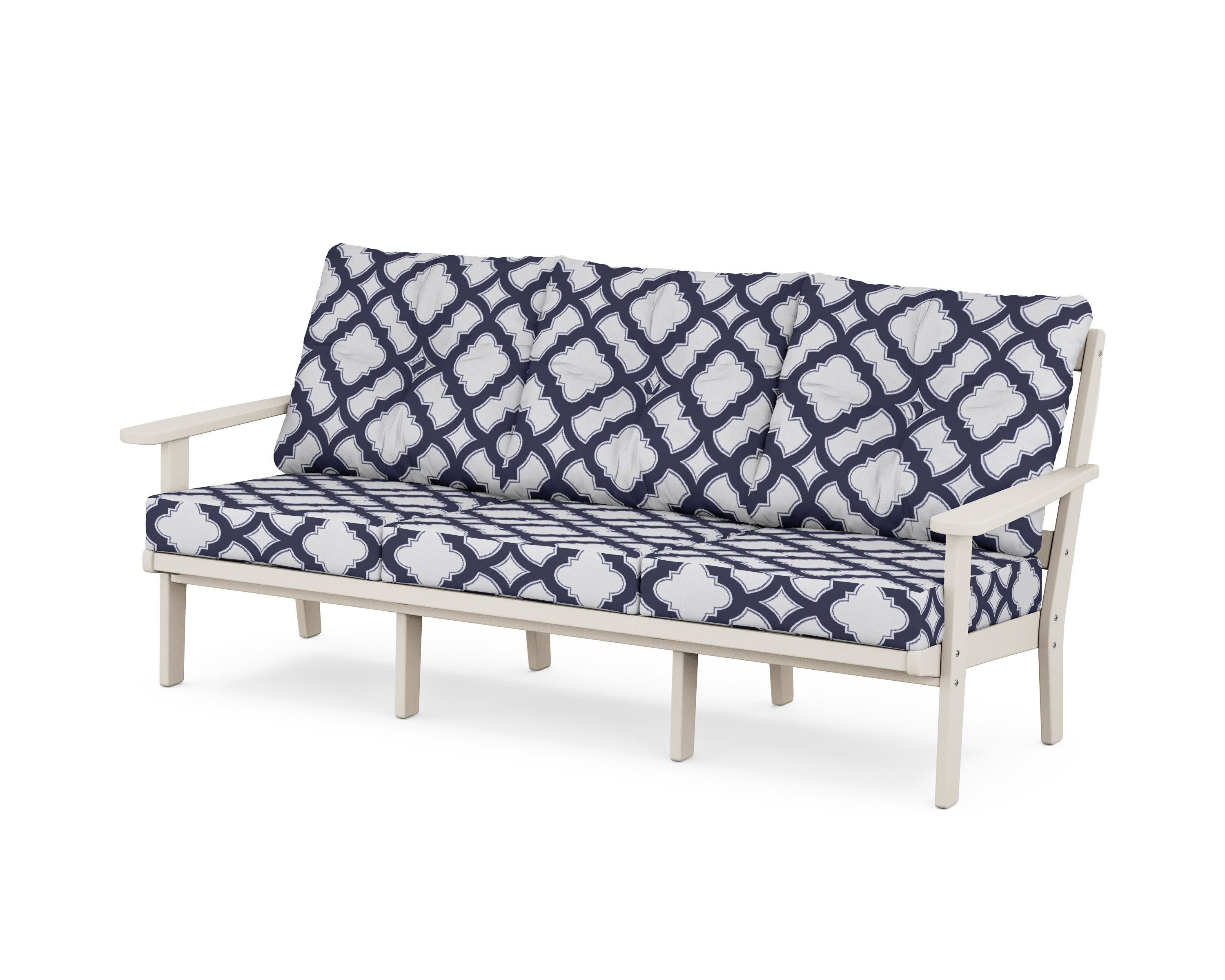 Cape Cod Deep Seating Sofa in Sand Castle / Trellis Navy