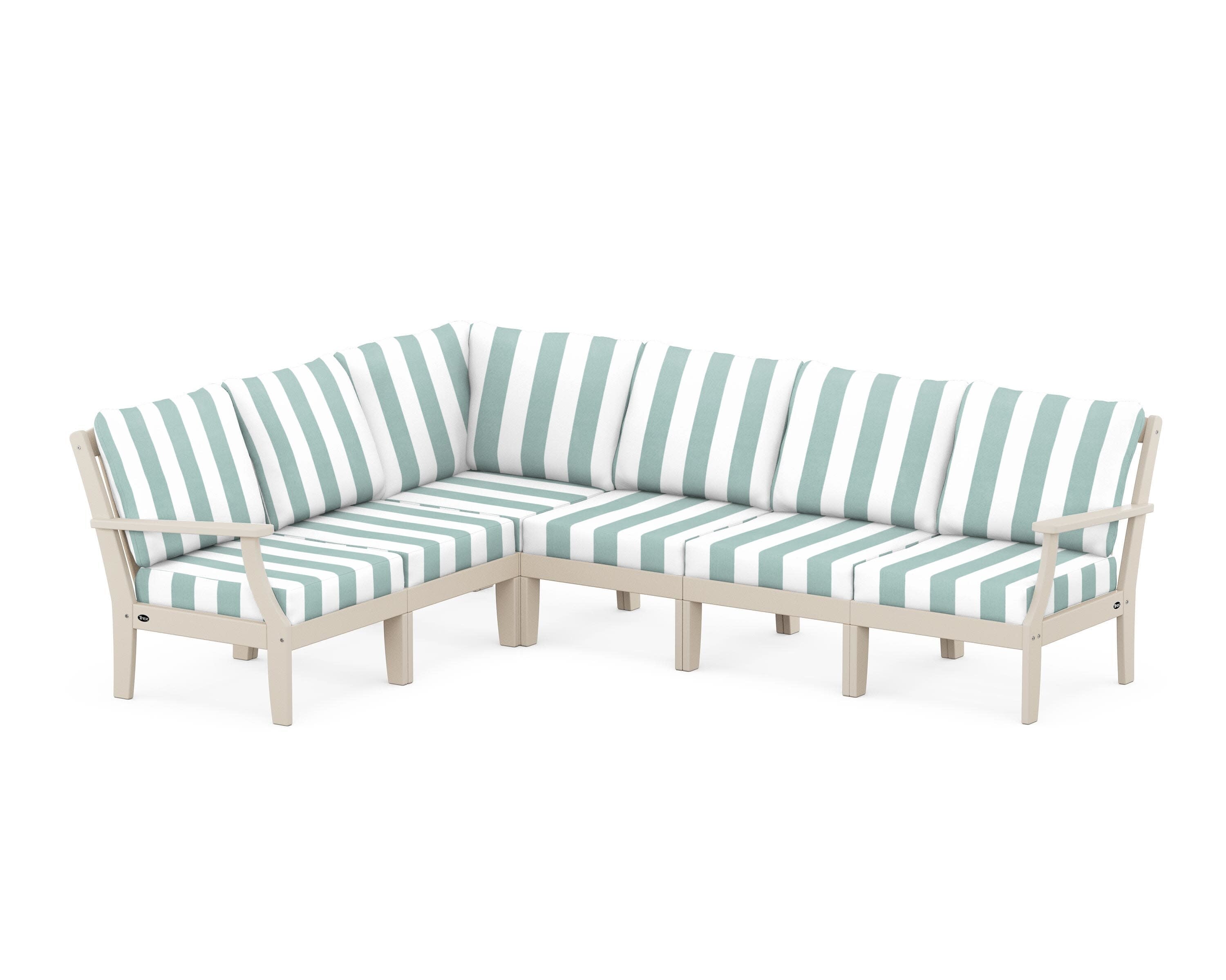 Yacht Club Modular 6-Piece Deep Seating Set in Sand Castle / Cabana Stripe Glacier Spa