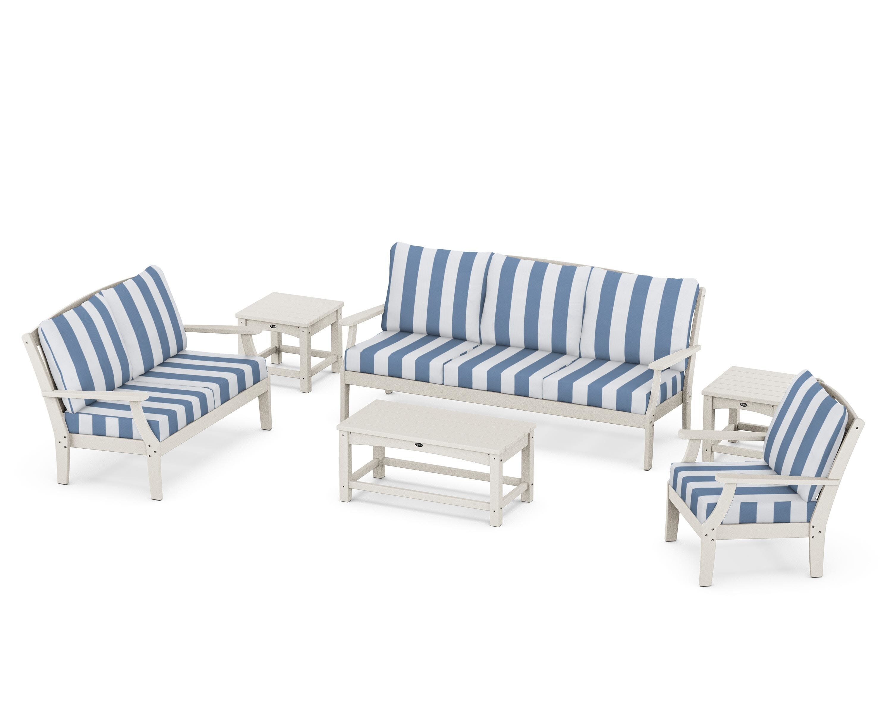 Yacht Club 6-Piece Deep Seating Set in Sand Castle / Cabana Stripe Sky Blue