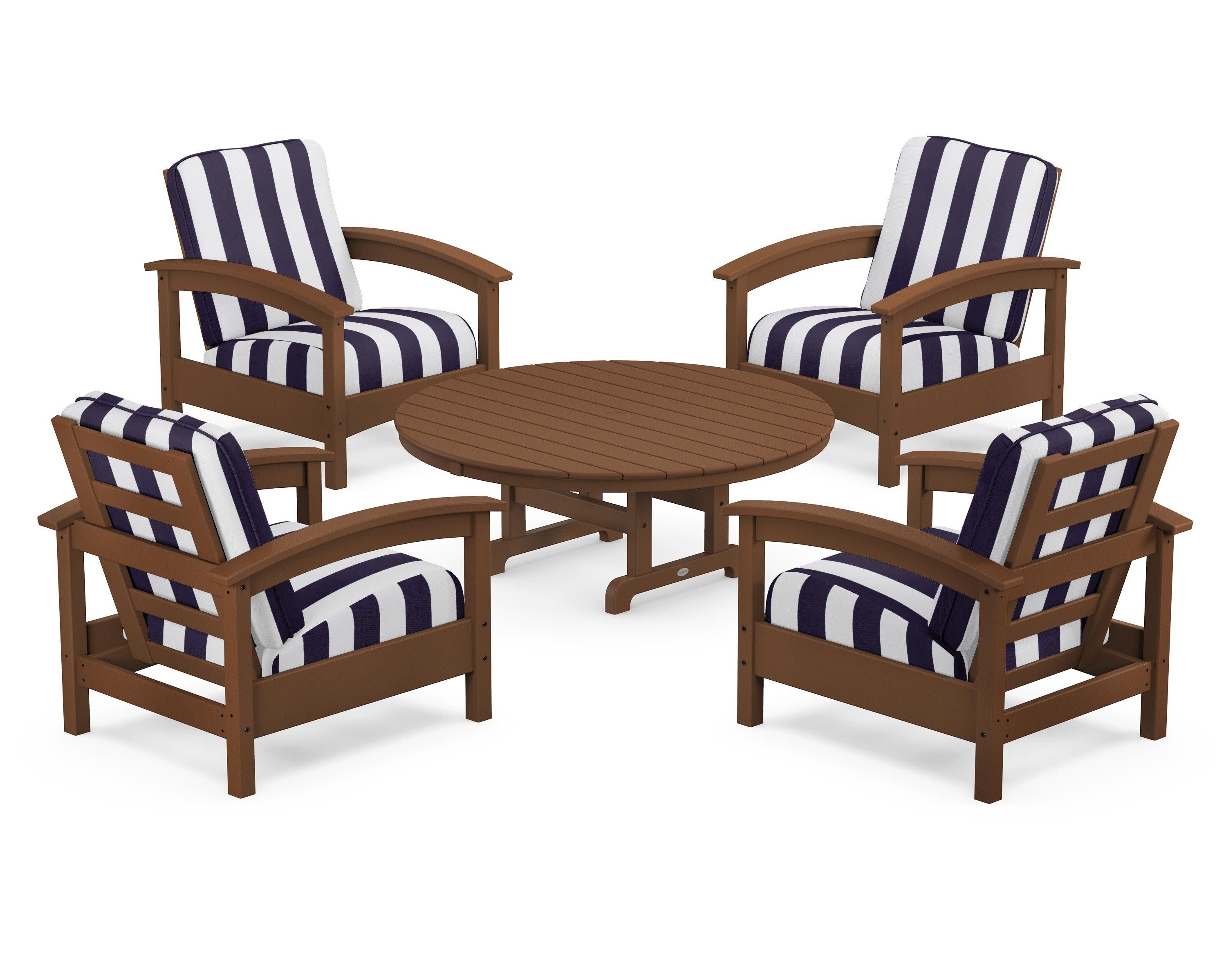 Rockport 5-Piece Deep Seating Set in Tree House / Cabana Stripe Navy