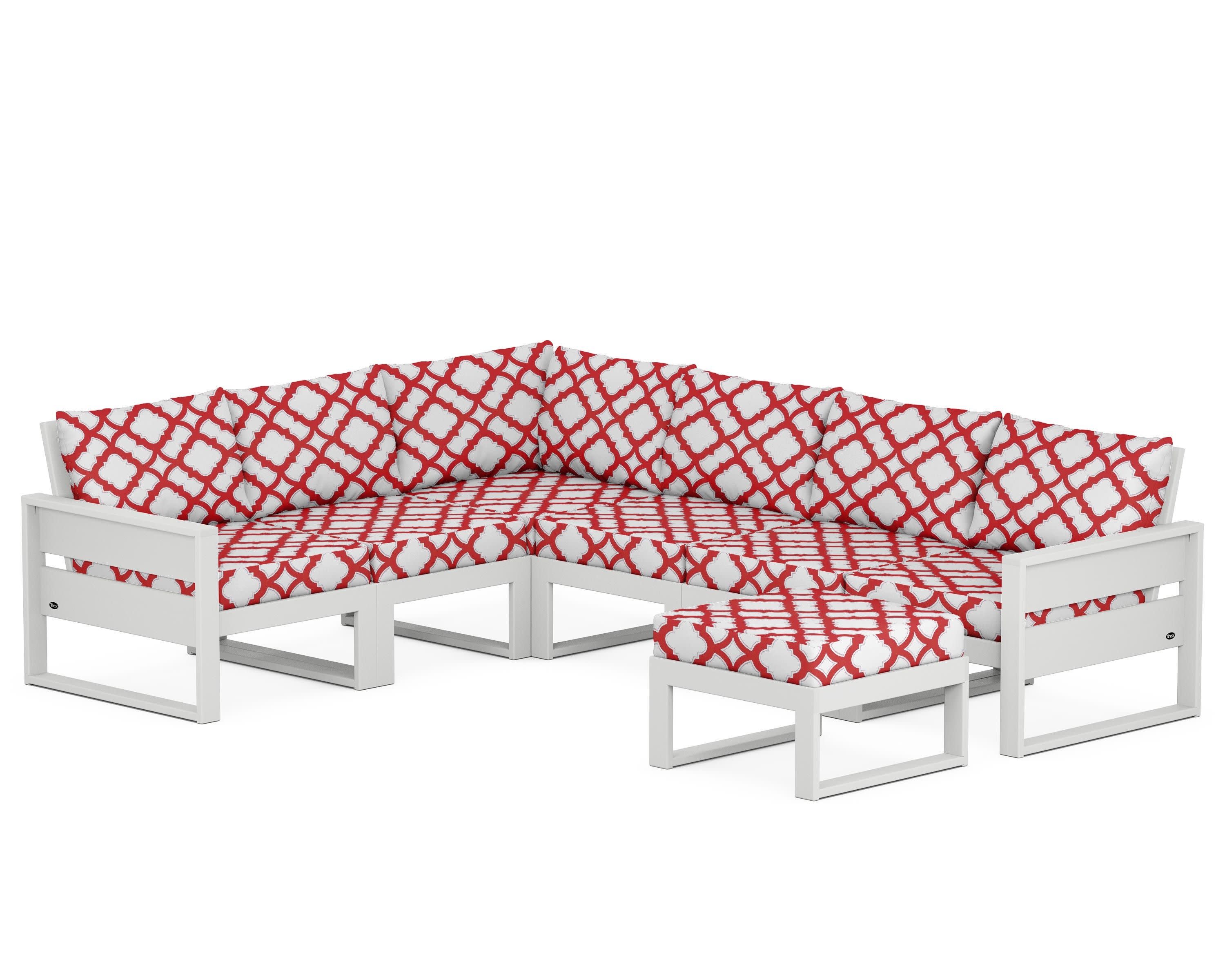 Eastport 6-Piece Sectional with Ottoman in Classic White / Trellis Crimson