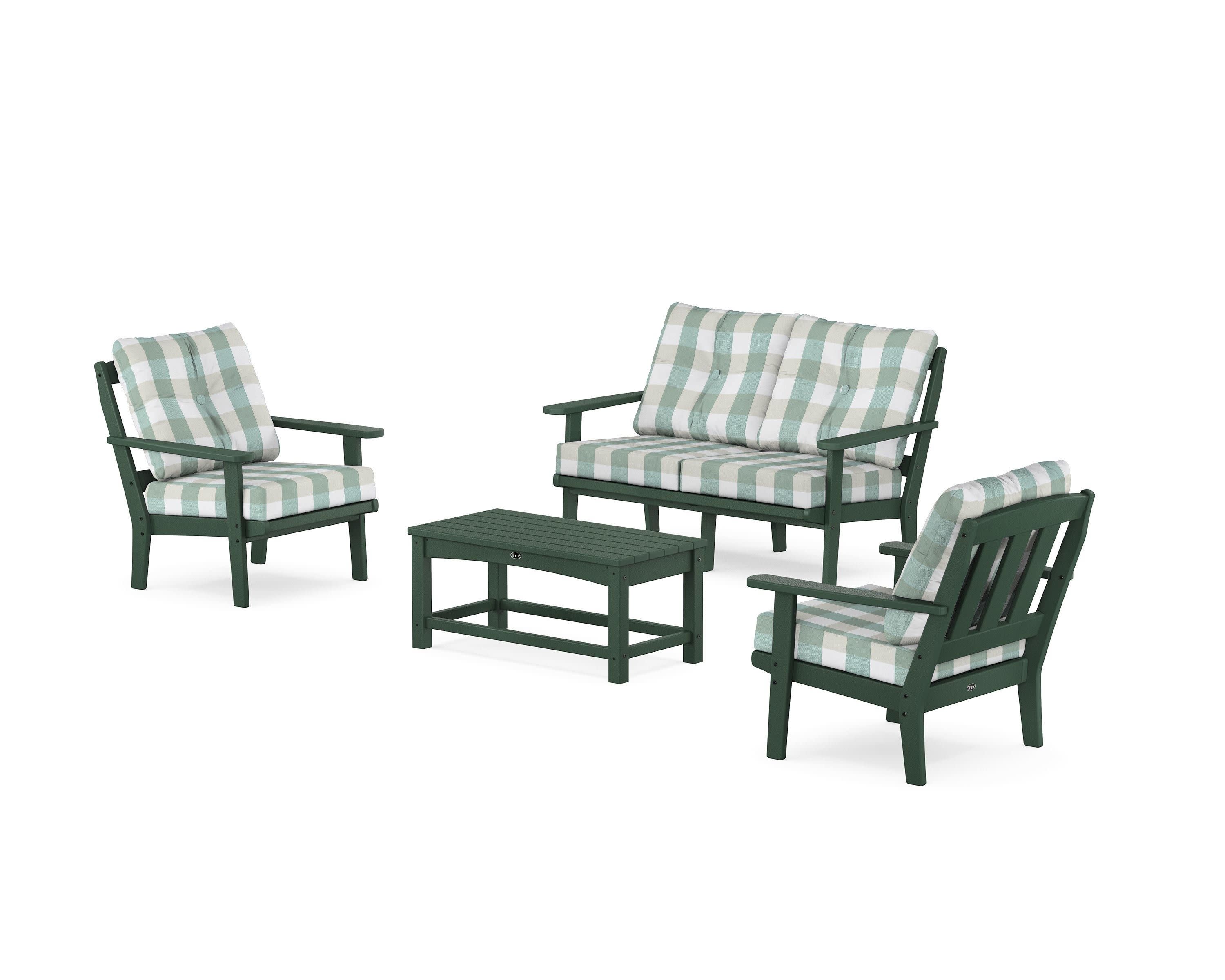 Cape Cod 4-Piece Deep Seating Set with Loveseat in Rainforest Canopy / Buffalo Plaid Glacier Spa