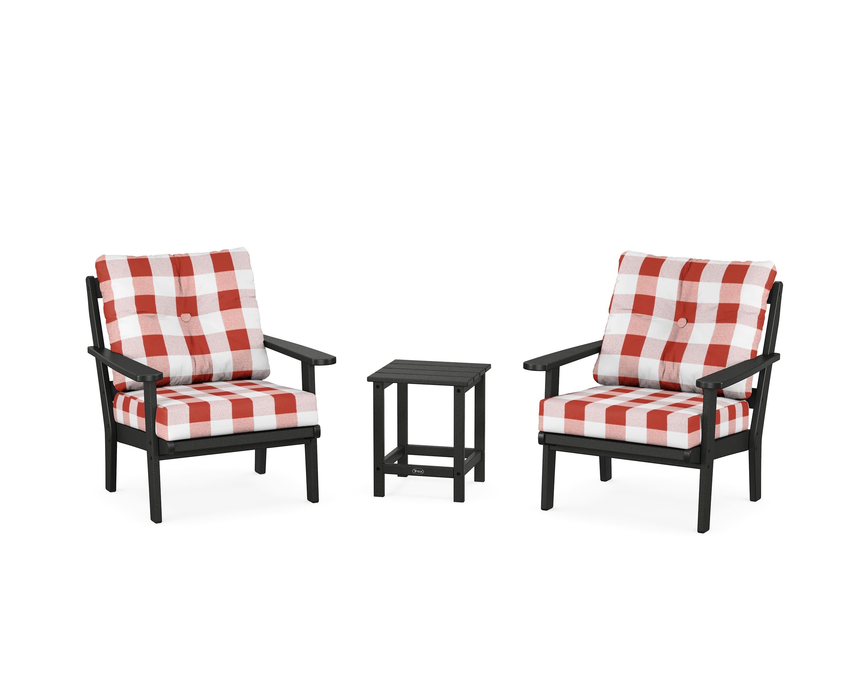 Cape Cod 3-Piece Deep Seating Set in Charcoal Black / Buffalo Plaid Crimson