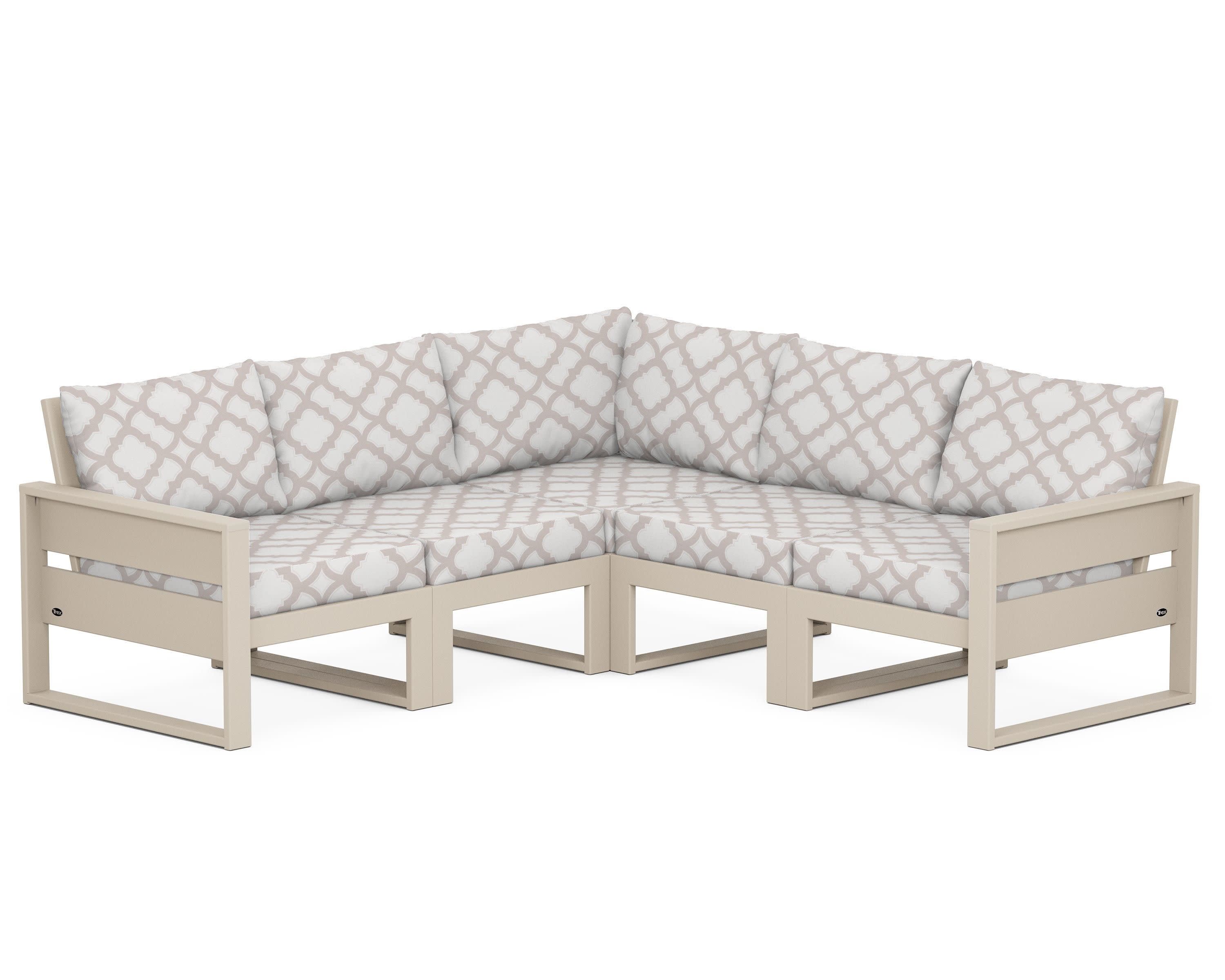 Eastport 5-Piece Sectional in Sand Castle / Trellis Dune Burlap