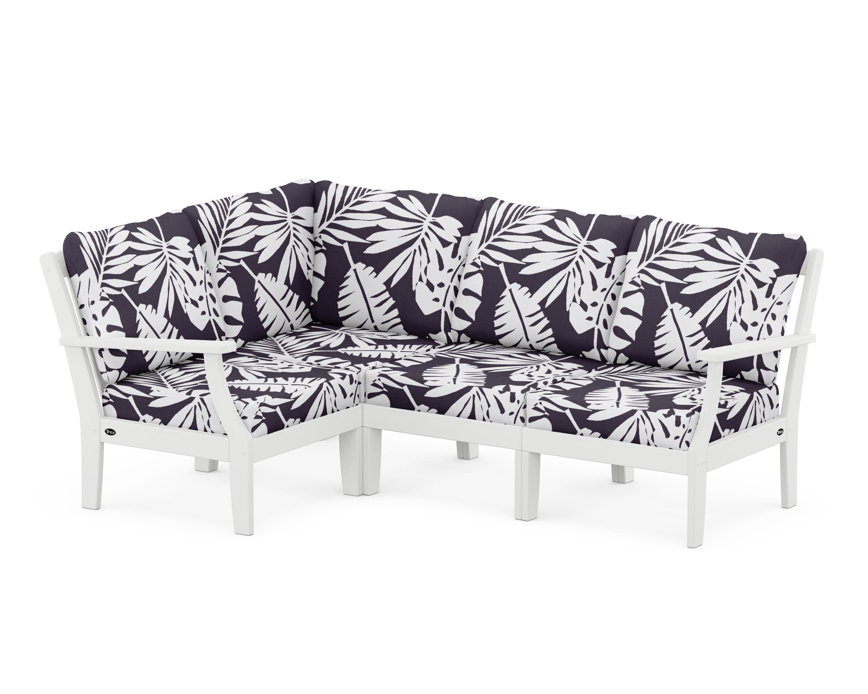 Yacht Club Modular 4-Piece Deep Seating Set in Classic White / Leaf Navy