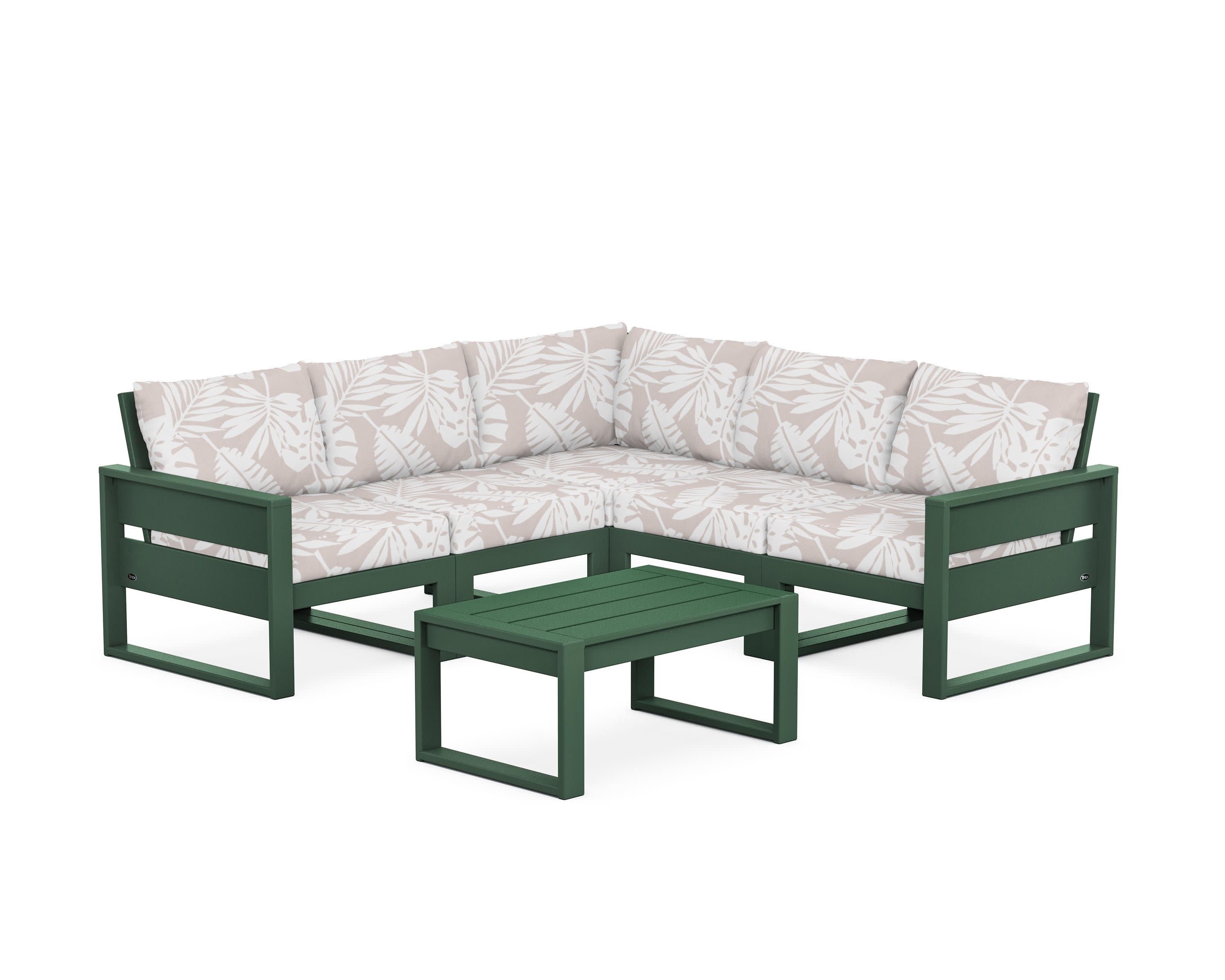 Eastport 6-Piece Deep Seating Sectional + Coffee Table Set in Rainforest Canopy / Leaf Dune Burlap
