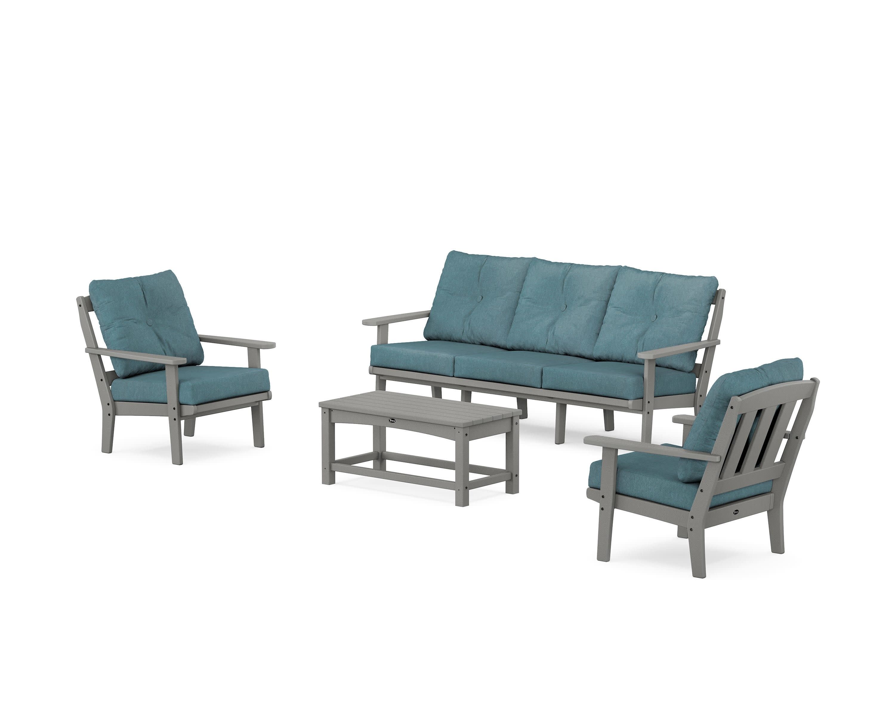 Cape Cod 4-Piece Deep Seating Set with Sofa in Stepping Stone / Ocean Teal