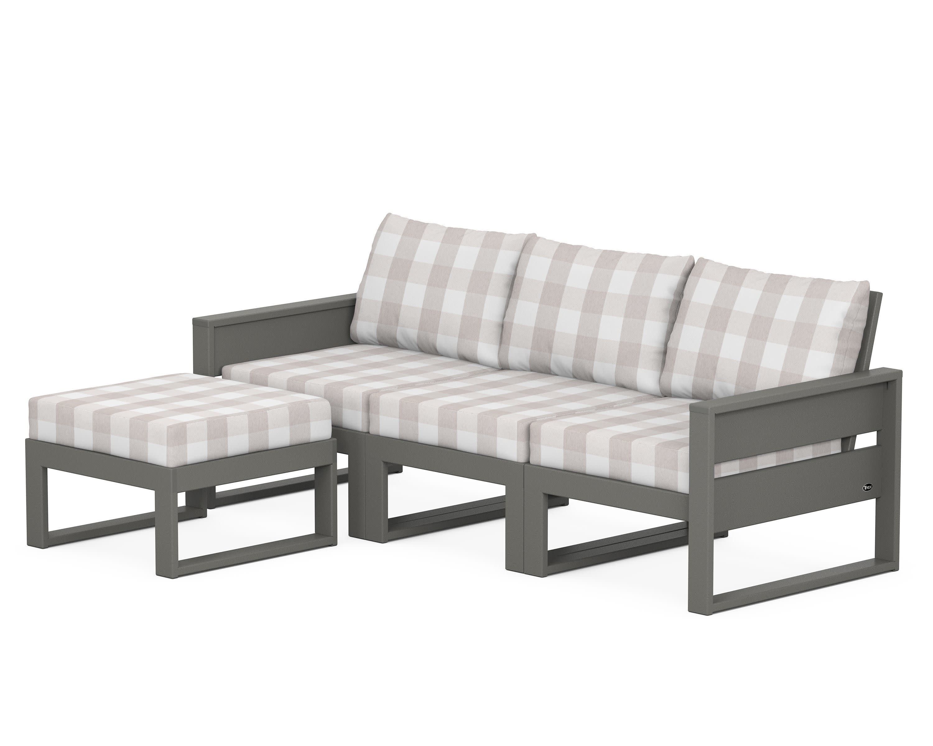 Eastport 4- Piece Sectional with Ottoman in Stepping Stone / Buffalo Plaid Dune Burlap