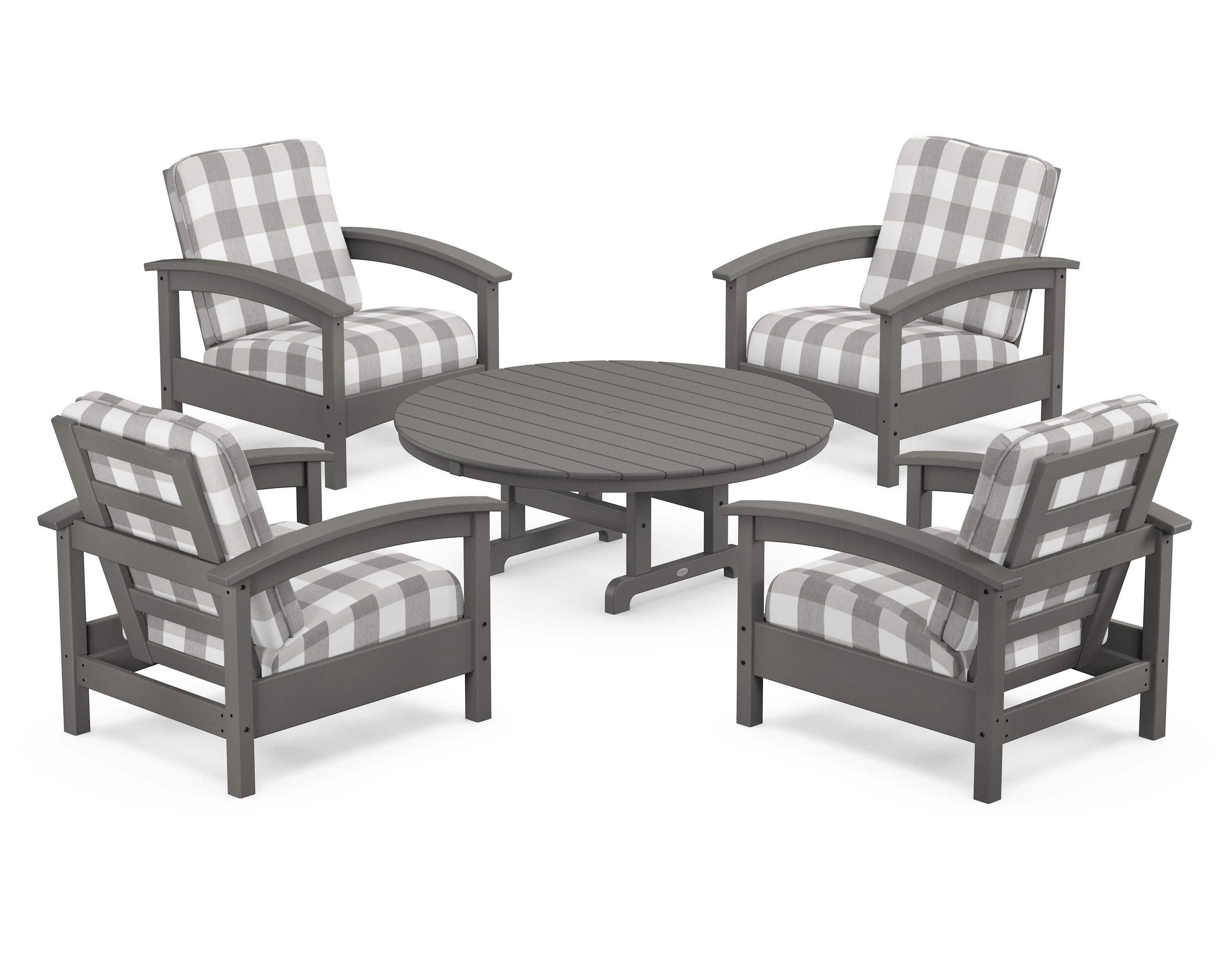 Rockport 5-Piece Deep Seating Set in Stepping Stone / Buffalo Plaid Grey Mist