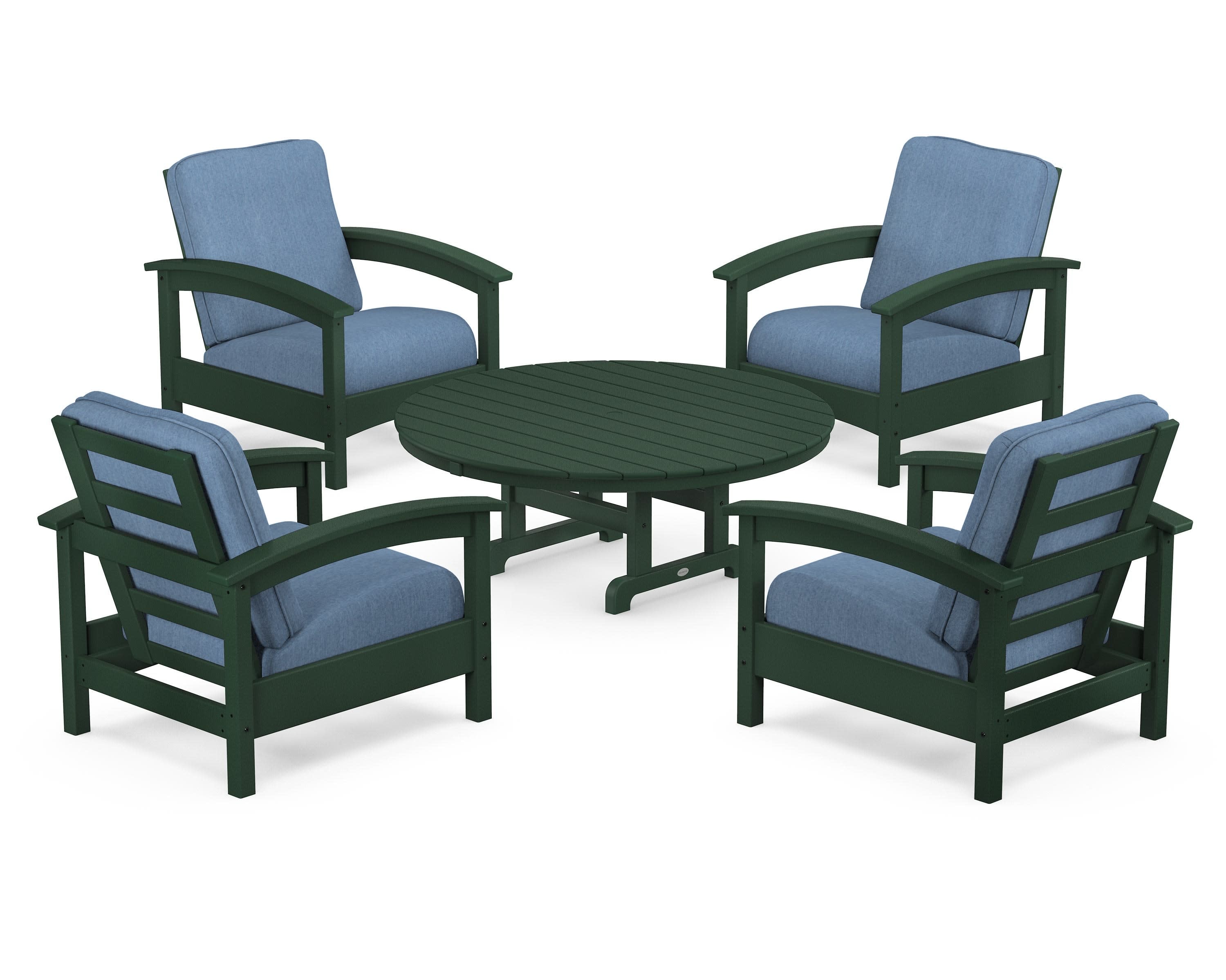 Rockport 5-Piece Deep Seating Set in Rainforest Canopy / Sky Blue