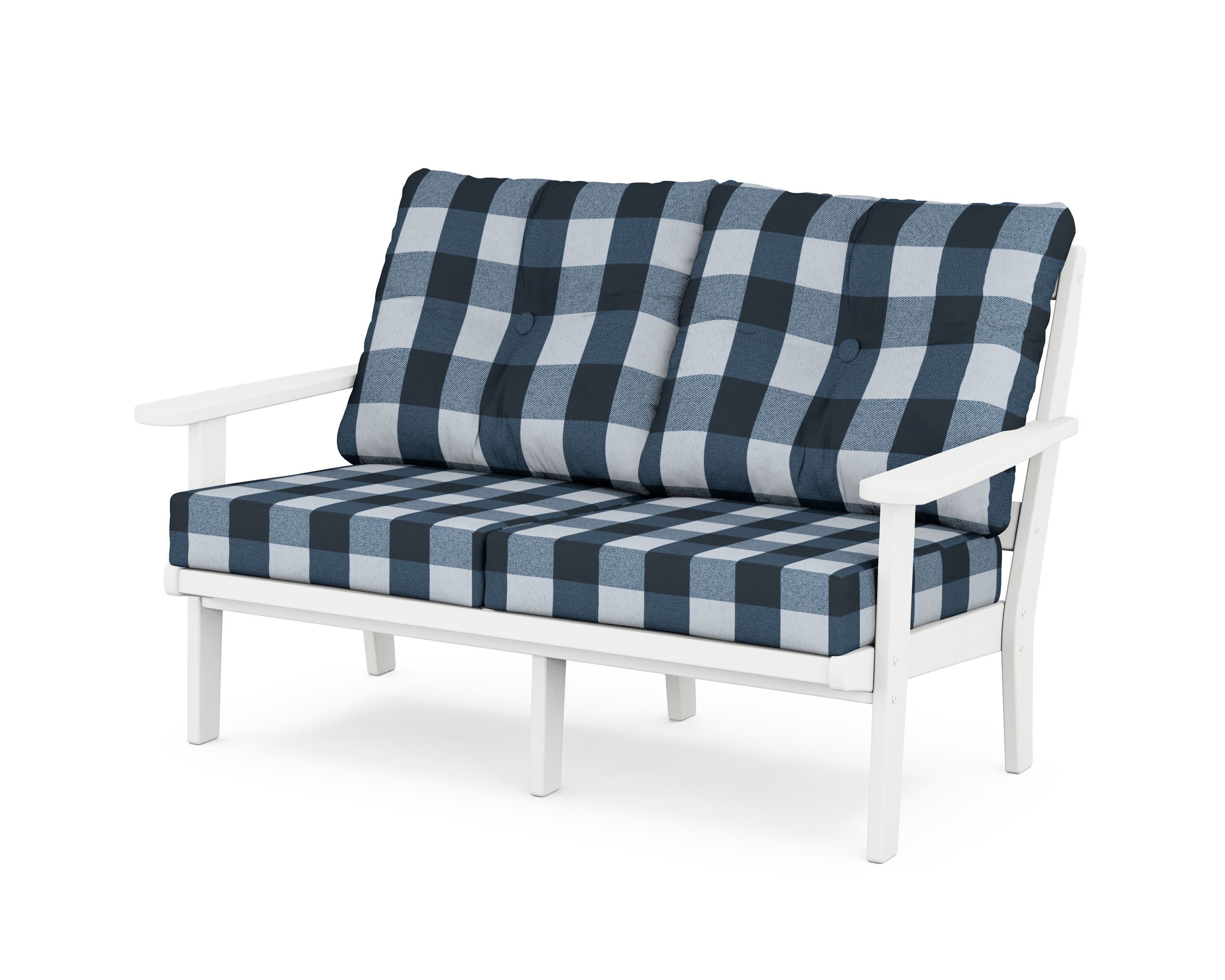 Cape Cod Deep Seating Loveseat in Classic White / Buffalo Plaid Marine Indigo
