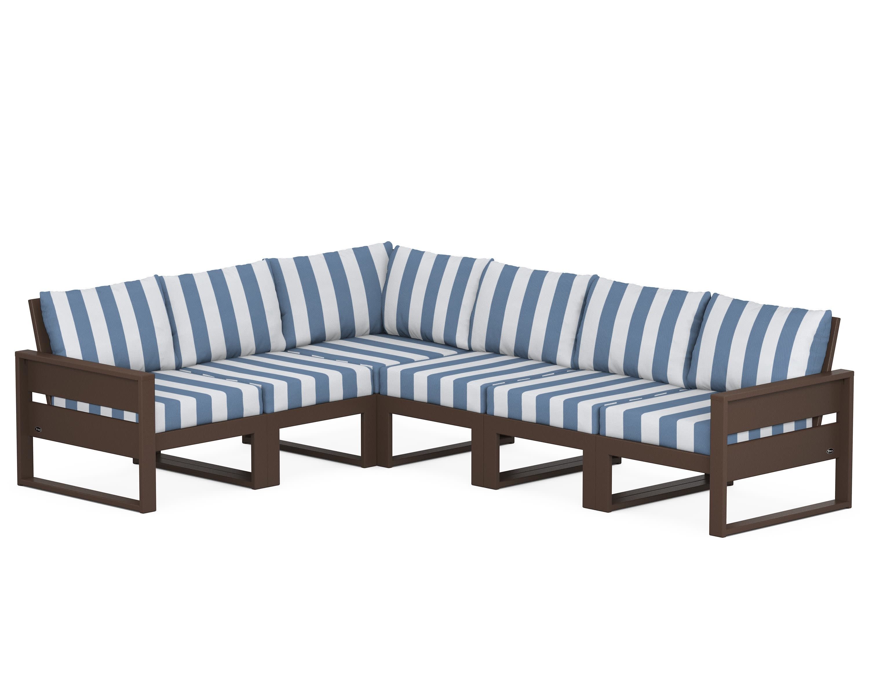 Eastport 6-Piece Sectional in Vintage Lantern / Cabana Stripe Sky Blue