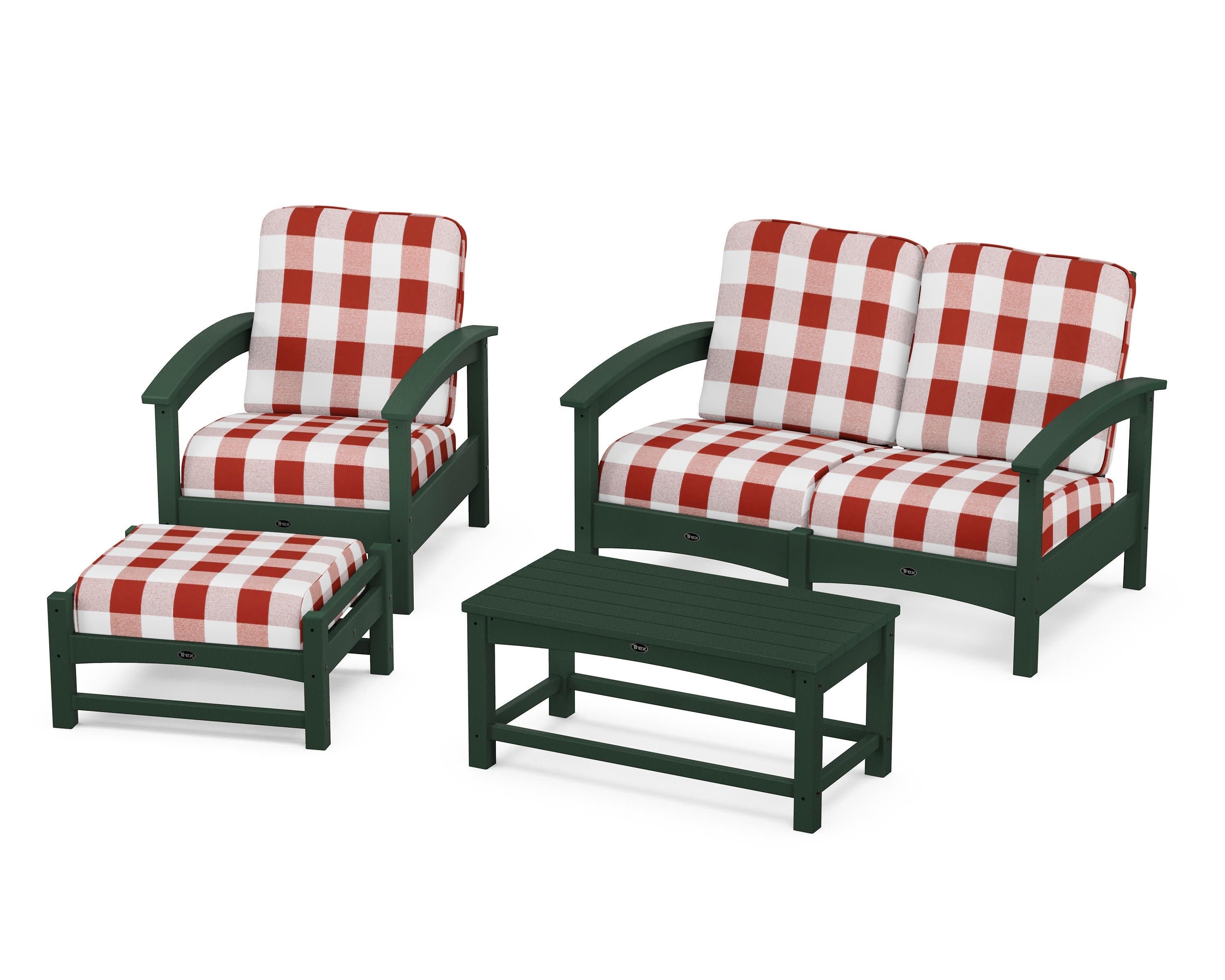 Rockport 4-Piece Deep Seating Conversation Group in Rainforest Canopy / Buffalo Plaid Crimson