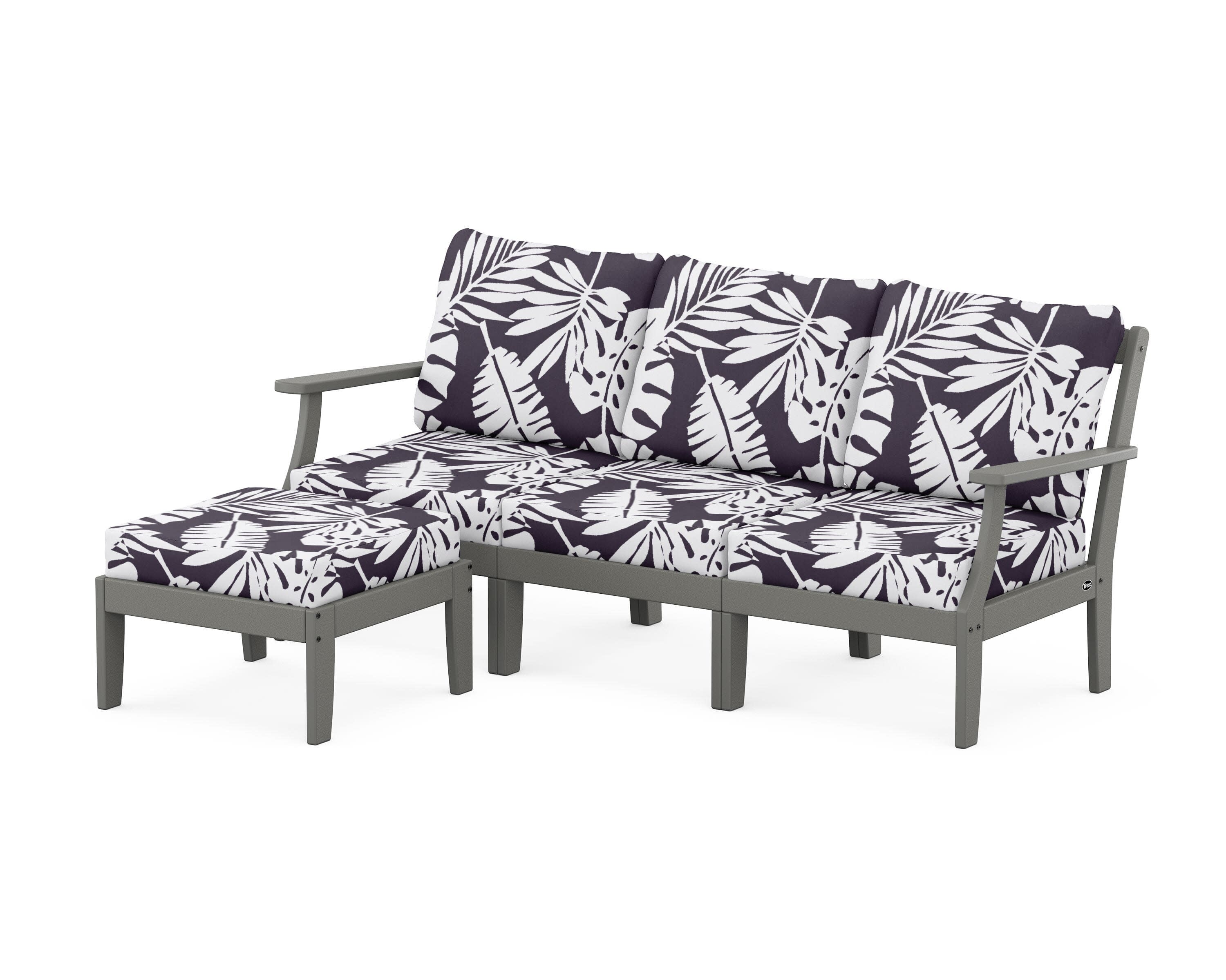 Yacht Club Modular 4-Piece Deep Seating Set with Ottoman in Stepping Stone / Leaf Navy