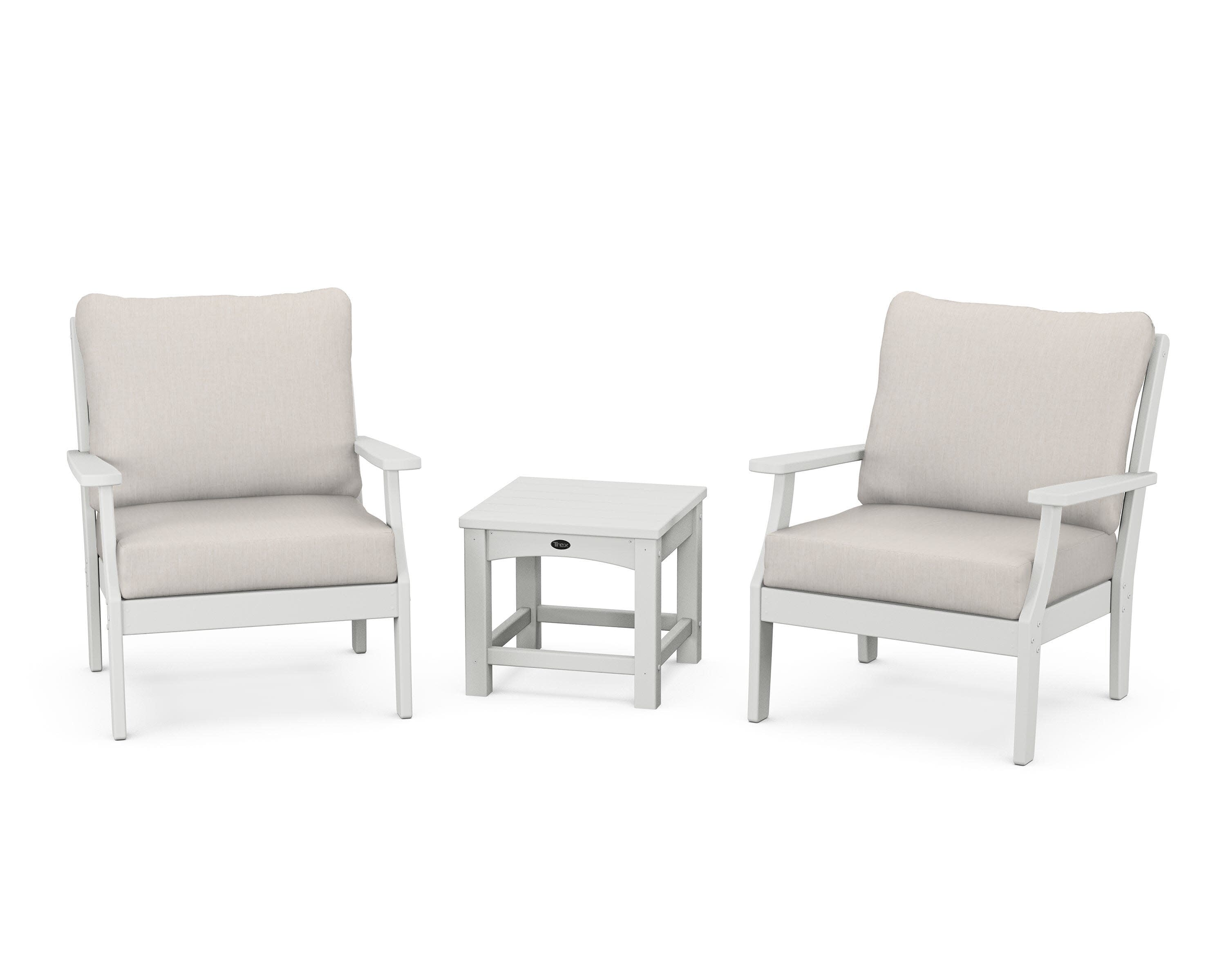 Yacht Club 3-Piece Deep Seating Set in Classic White / Cast Ash
